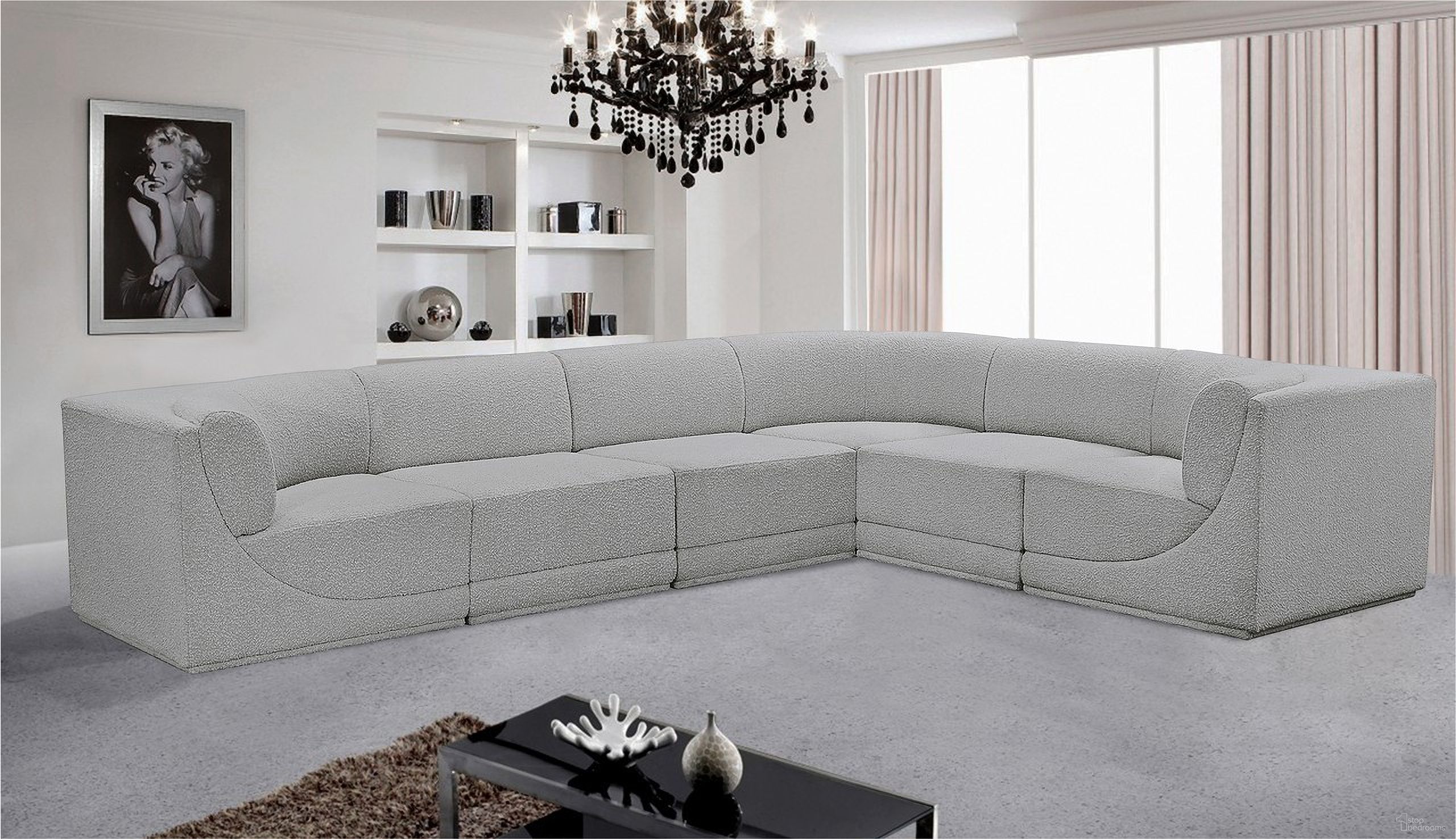 Ollie Boucle Fabric 6 Piece Modular Sectional In Grey