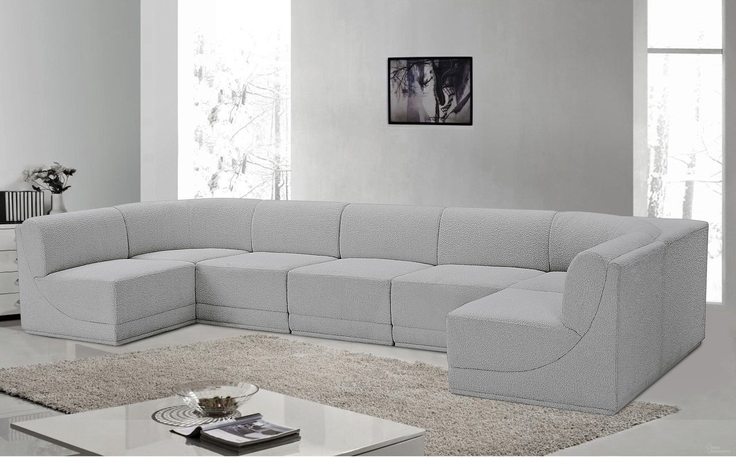 Ollie Boucle Fabric 7 Piece Modular Sectional In Grey