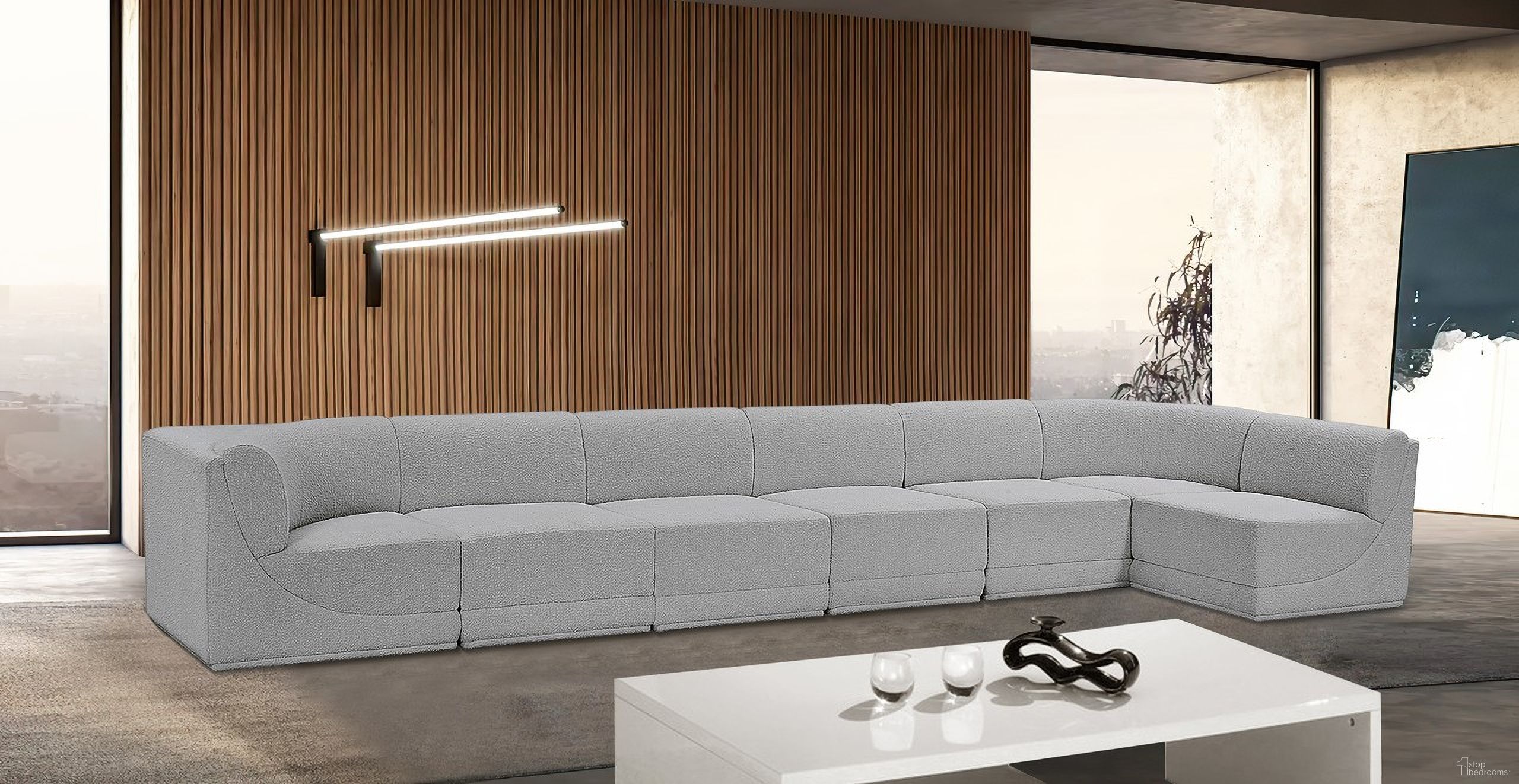 Ollie Boucle Fabric 7 Piece Modular Sectional In Grey
