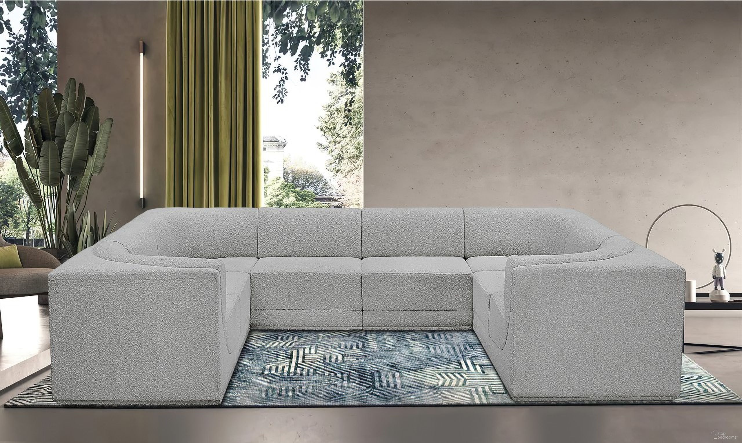 Ollie Boucle Fabric 8 Piece Modular Sectional In Grey