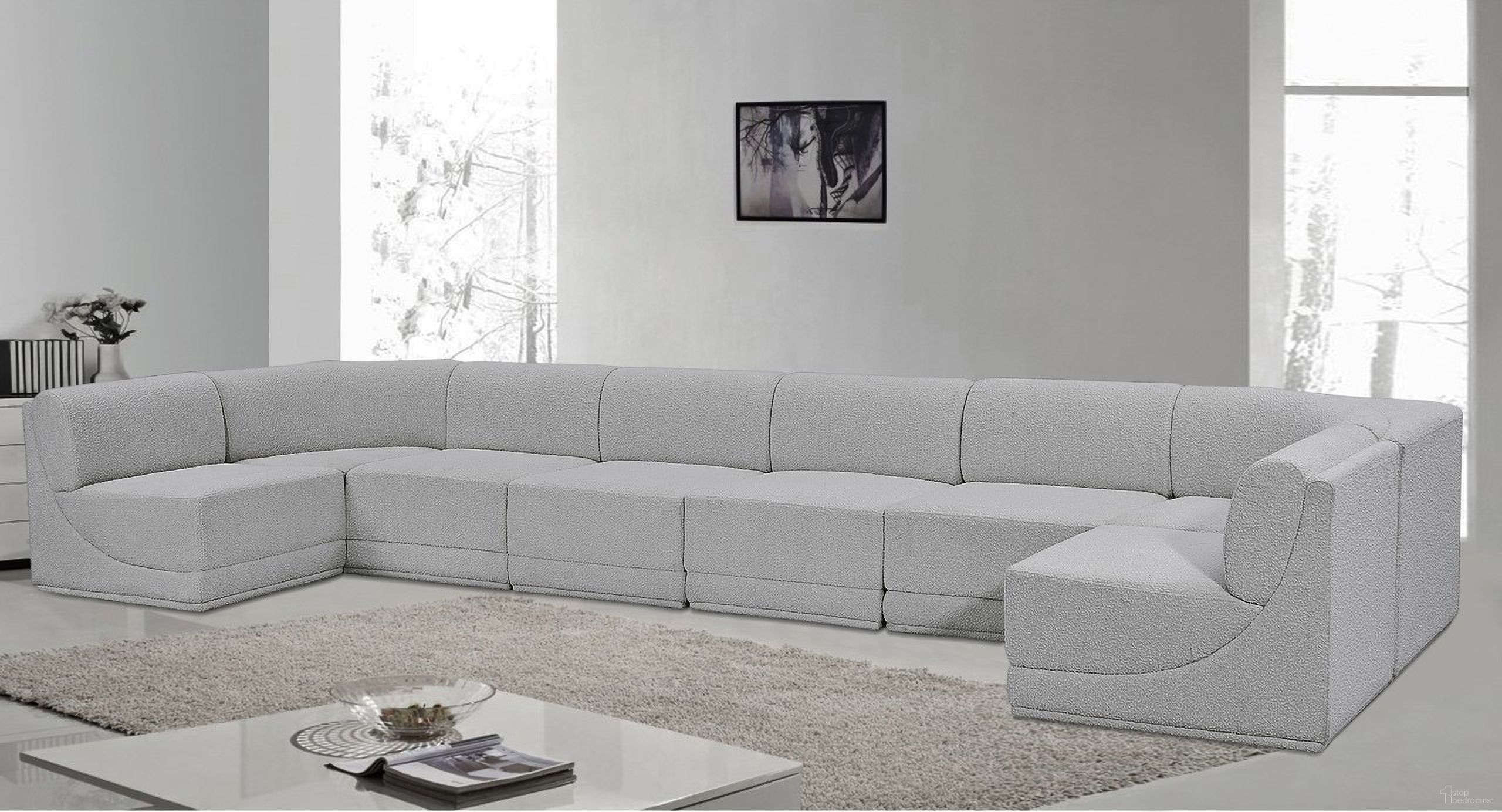 Ollie Boucle Fabric 8 Piece Modular Sectional In Grey