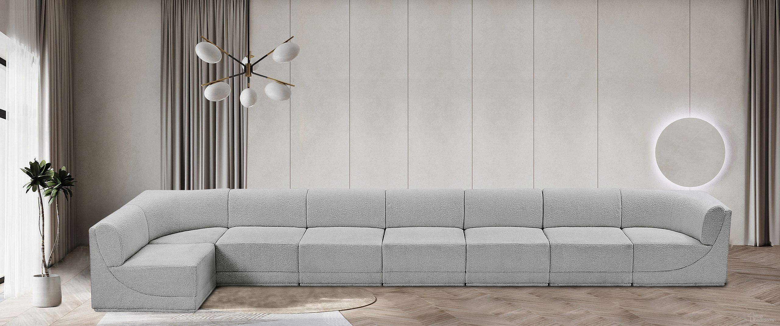 Ollie Boucle Fabric 8 Piece Modular Sectional In Grey