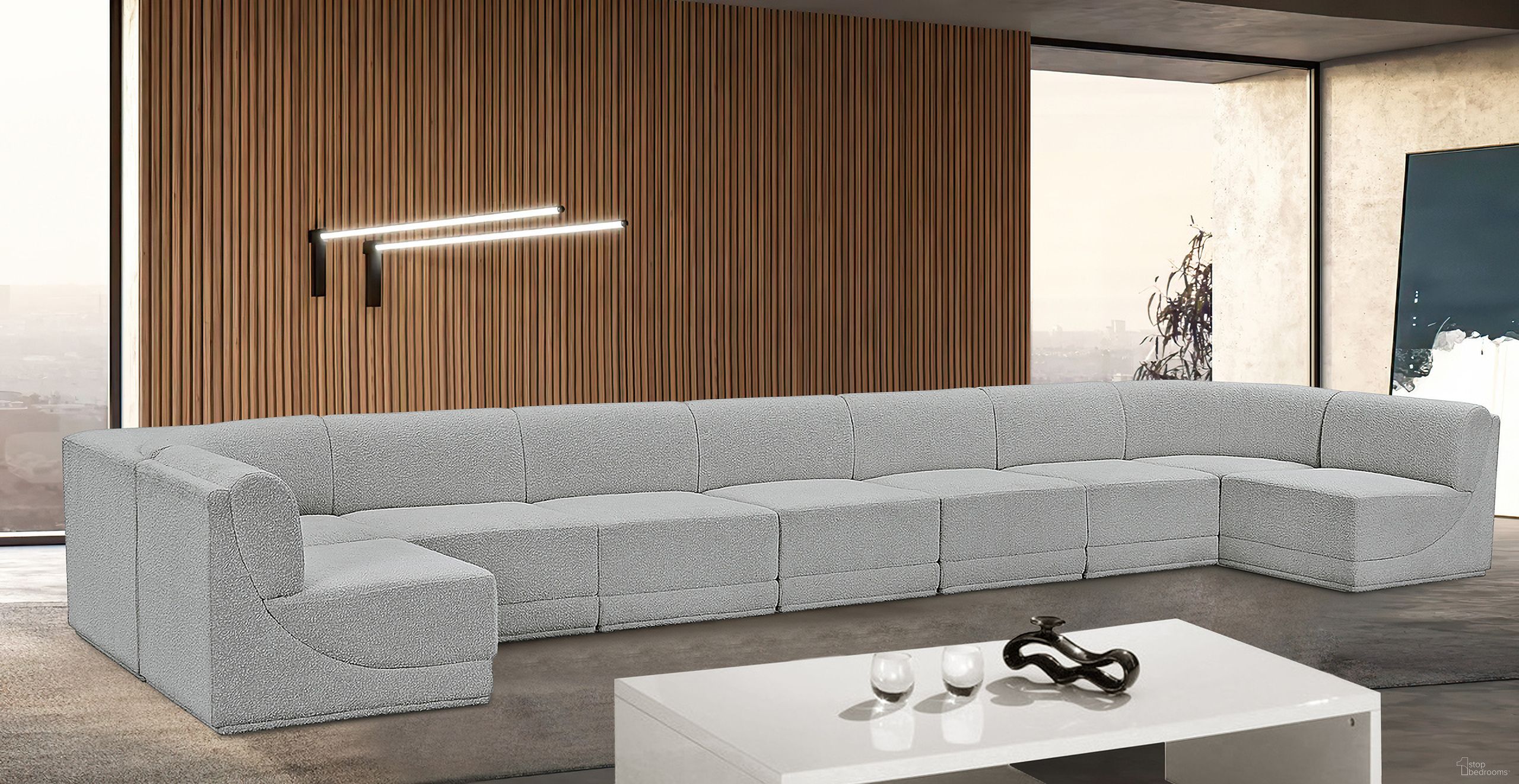 The appearance of Ollie Boucle Fabric 9 Piece Modular Sectional In Grey designed by Meridian in the modern / contemporary interior design. This grey piece of furniture was selected by 1StopBedrooms from Ollie Collection to add a touch of cosiness and style into your home. Sku: 118Grey-Armless;118Grey-Armless;118Grey-Armless;118Grey-Armless;118Grey-Armless;118Grey-Armless;118Grey-Armless;118Grey-Corner;118Grey-Corner. Layout: Modular. Material: Boucle.