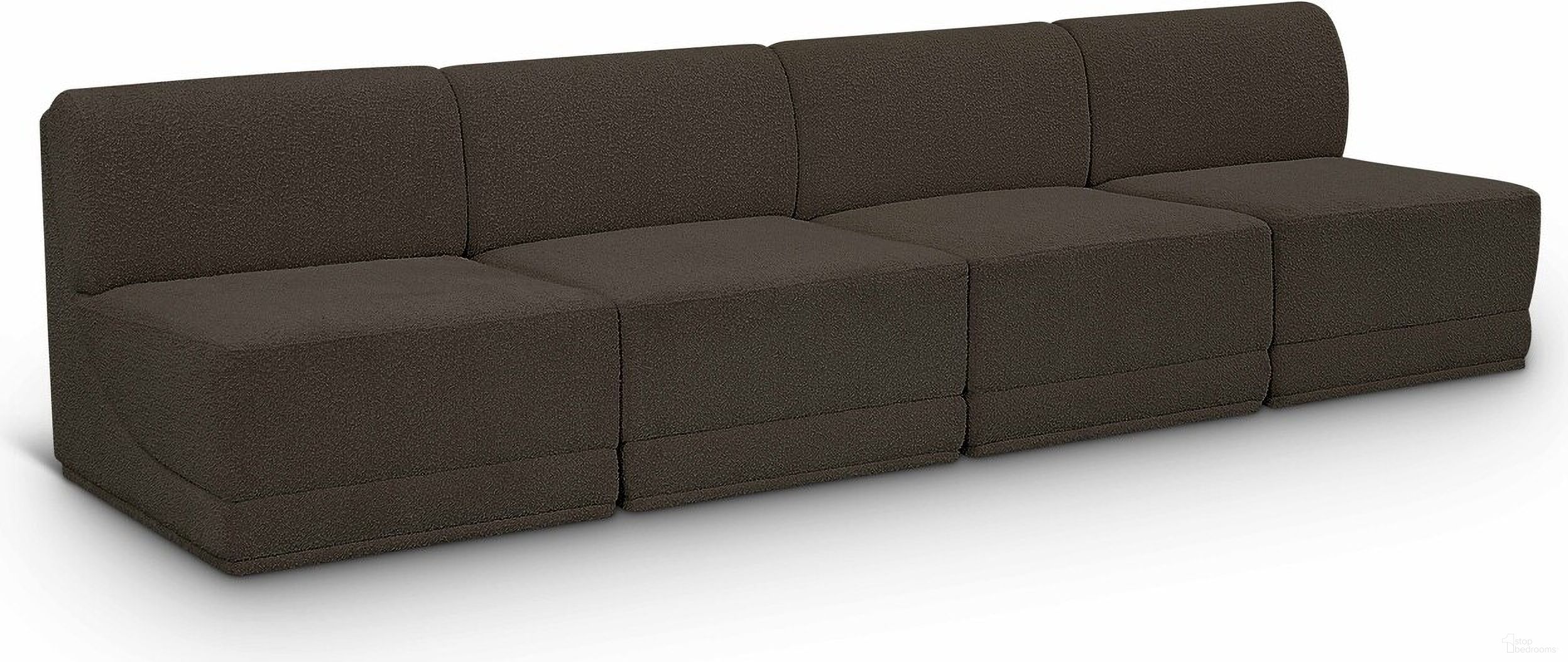 Ollie Boucle Fabric 4 Piece Modular Sofa In Brown