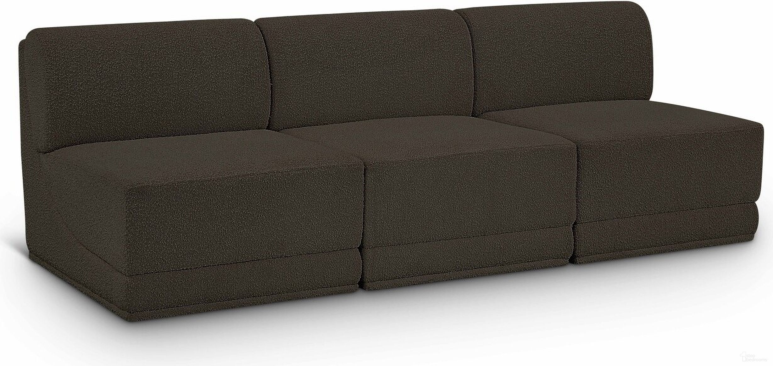 Ollie Boucle Fabric 3 Piece Modular Sofa In Brown