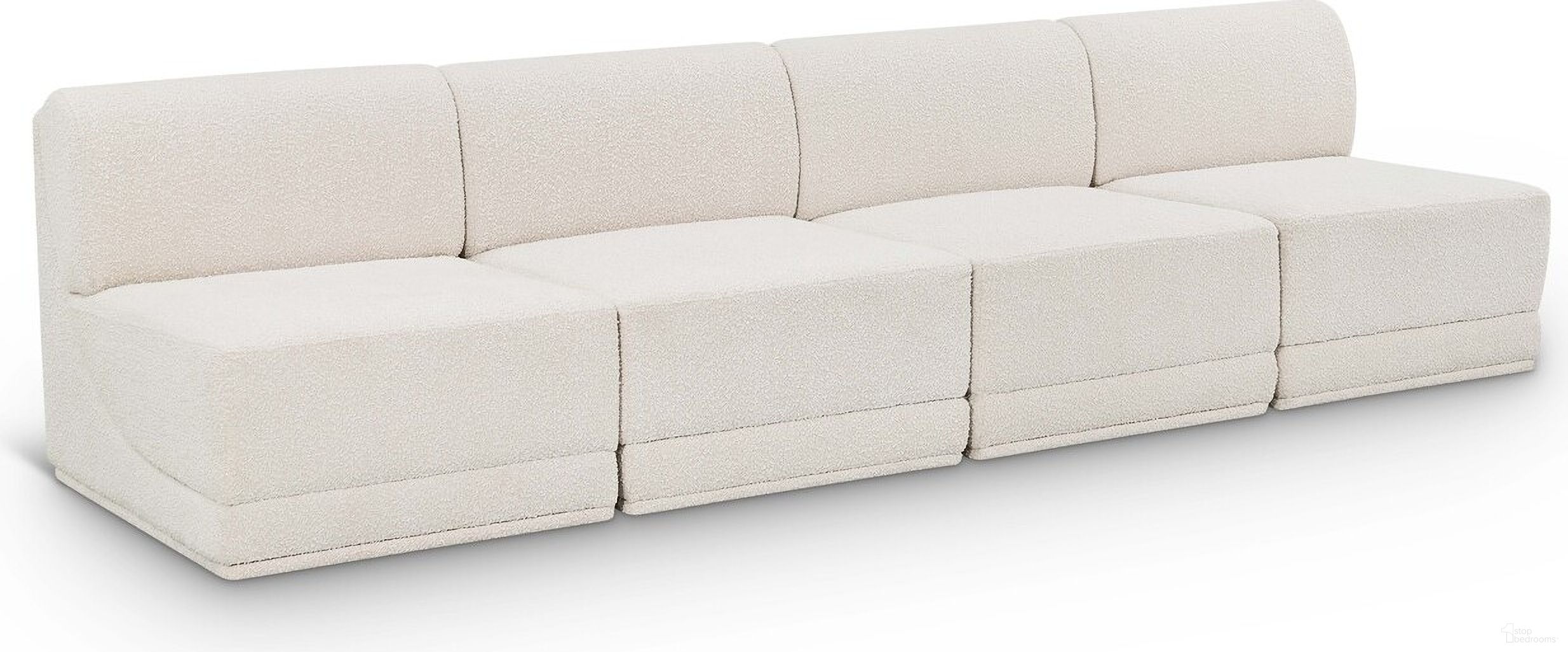 Ollie Boucle Fabric 4 Piece Modular Sofa In Cream