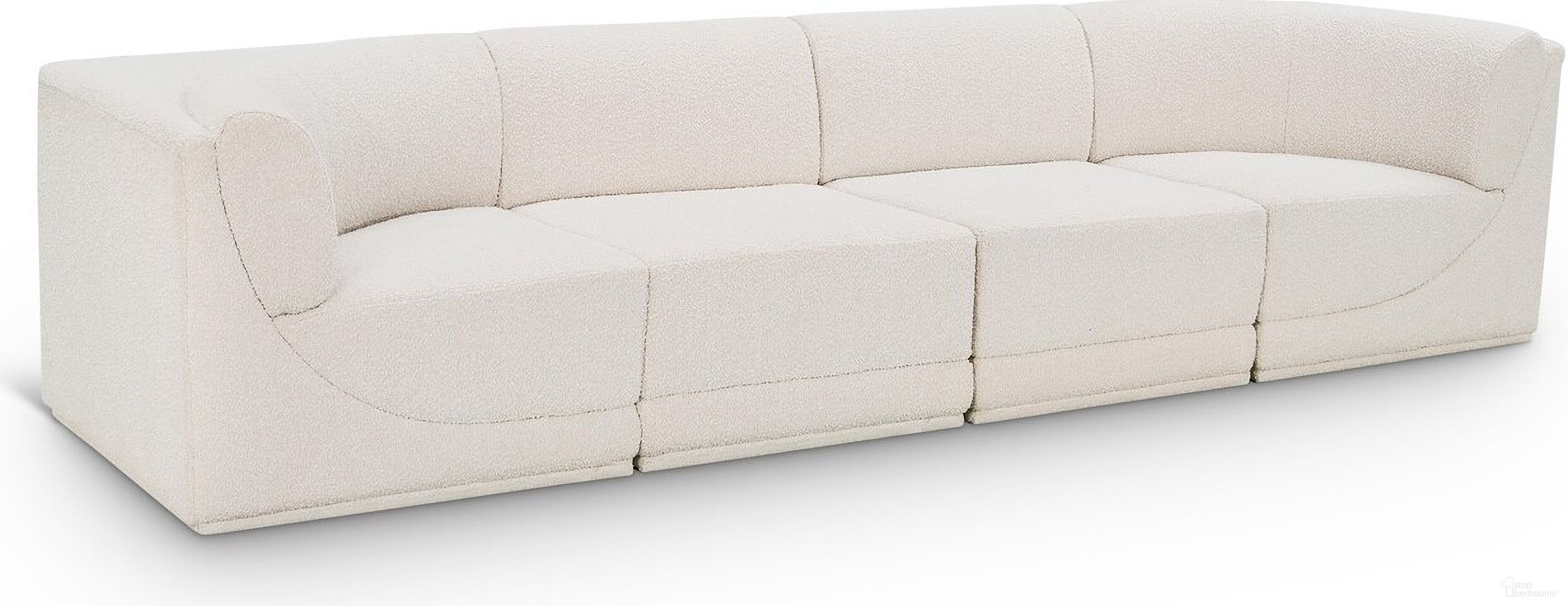 Ollie Boucle Fabric 4 Piece Modular Sofa In Cream