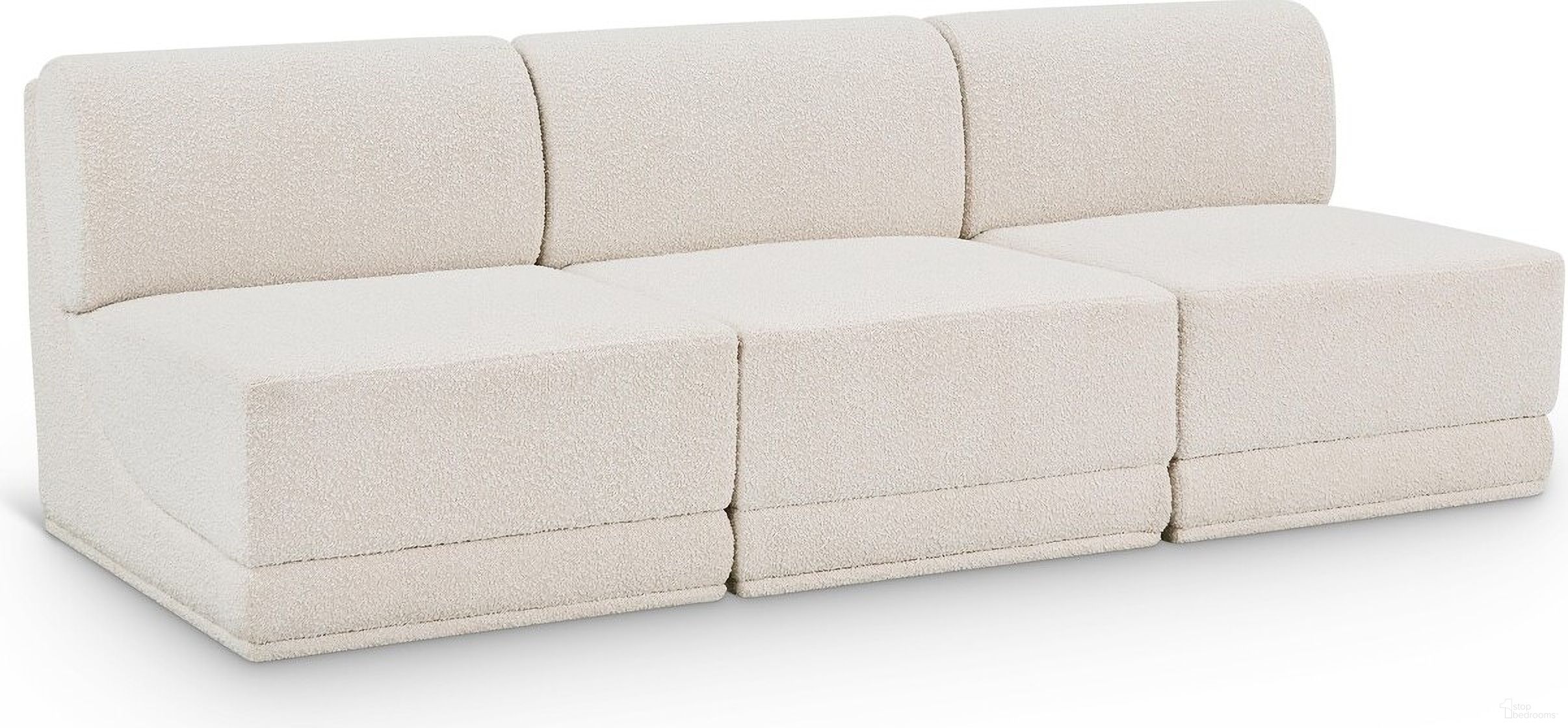 Ollie Boucle Fabric 3 Piece Modular Sofa In Cream