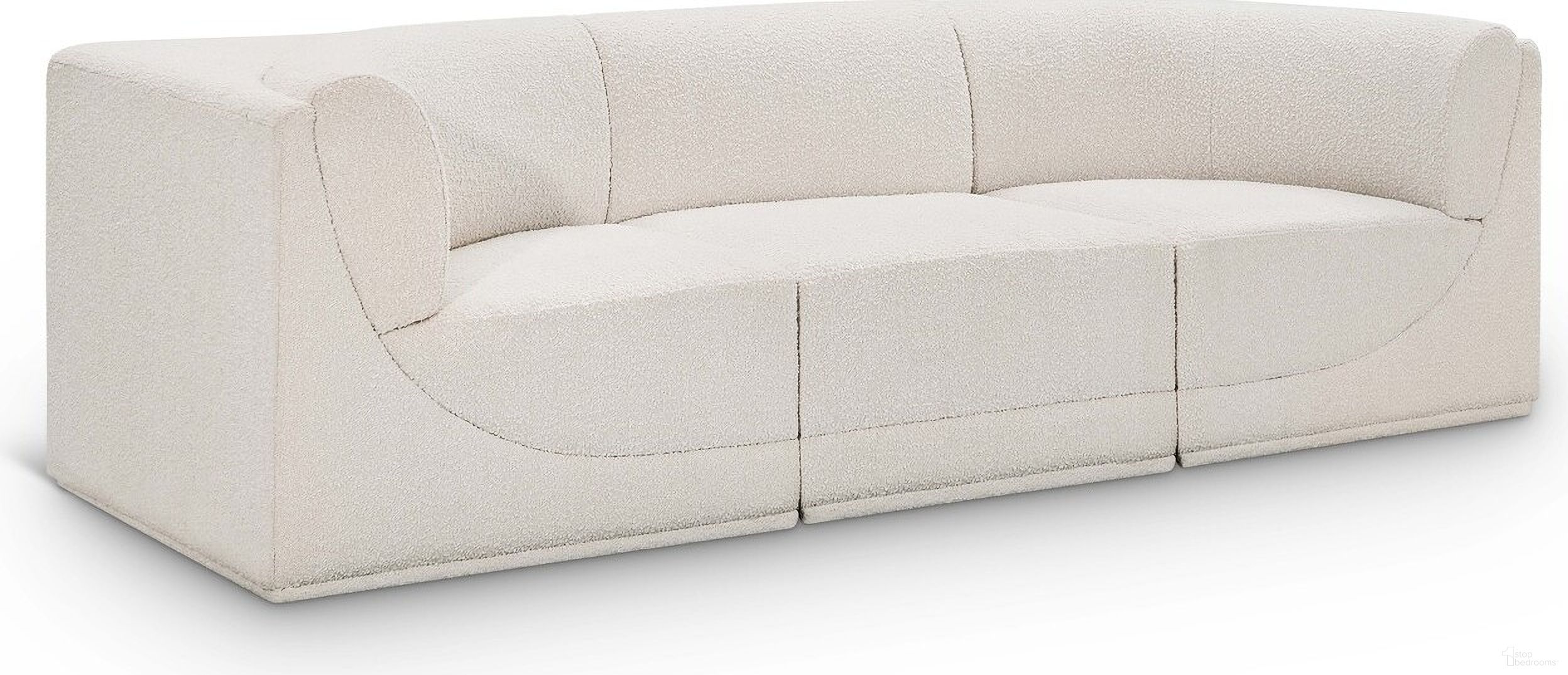 Ollie Boucle Fabric 3 Piece Modular Sofa In Cream