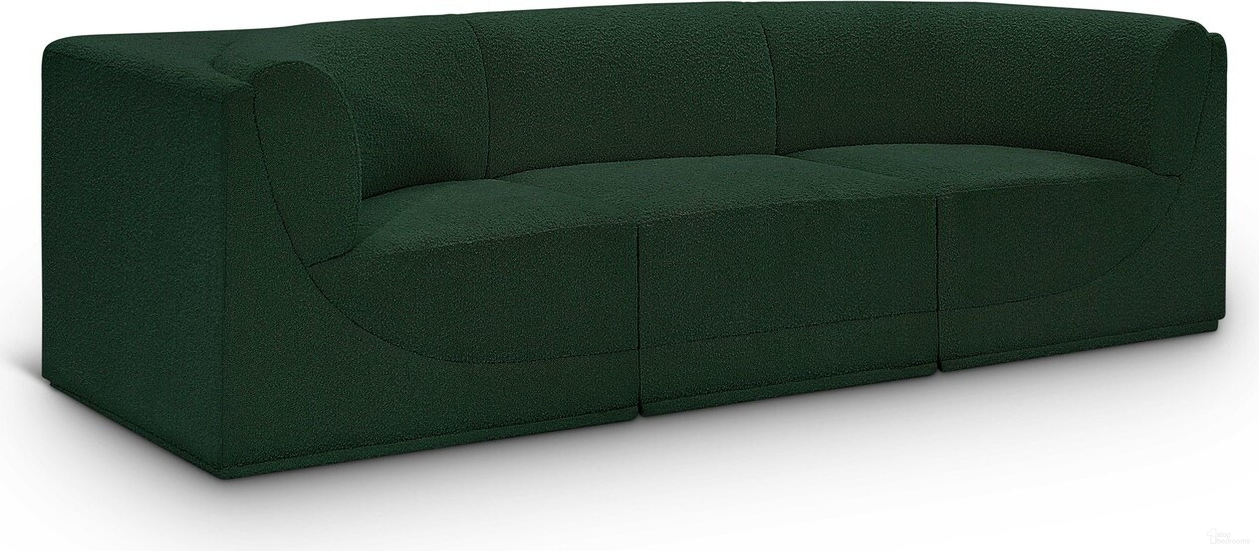 The appearance of Ollie Boucle Fabric 3 Seater Modular Sofa with Arm Support In Green designed by Meridian in the modern / contemporary interior design. This green piece of furniture was selected by 1StopBedrooms from Ollie Collection to add a touch of cosiness and style into your home. Sku: 118Green-Armless;118Green-Corner;118Green-Corner. Material: Boucle.