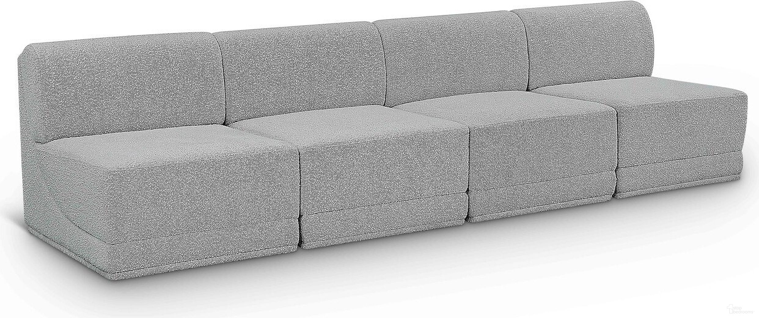 The appearance of Ollie Boucle Fabric 4 Seater Modular Sofa In Grey designed by Meridian in the modern / contemporary interior design. This grey piece of furniture  was selected by 1StopBedrooms from Ollie Collection to add a touch of cosiness and style into your home. Sku: 118Grey-Armless;118Grey-Armless;118Grey-Armless;118Grey-Armless. Material: Boucle.