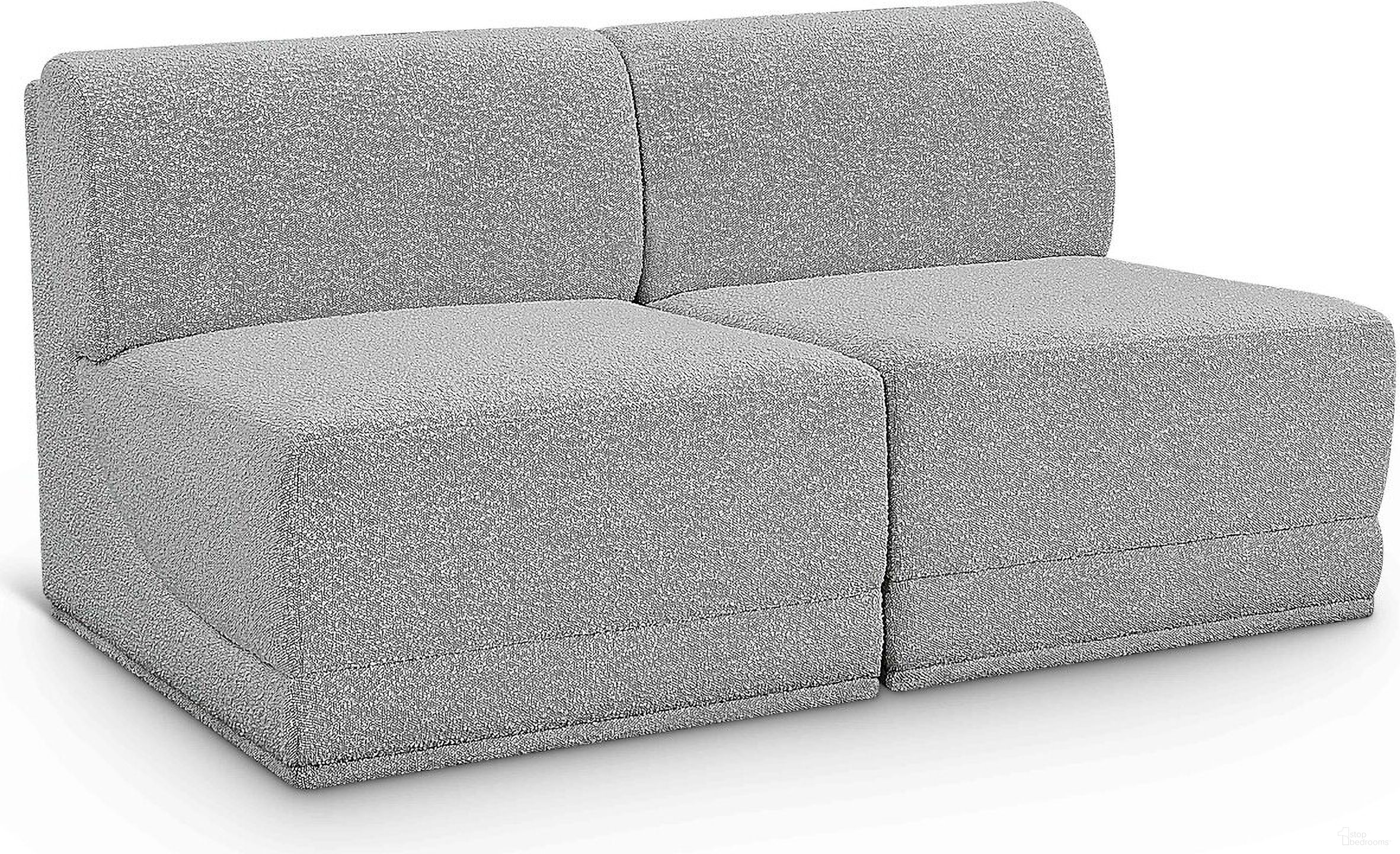 The appearance of Ollie Boucle Fabric 2 Seater Modular Sofa In Grey designed by Meridian in the modern / contemporary interior design. This grey piece of furniture  was selected by 1StopBedrooms from Ollie Collection to add a touch of cosiness and style into your home. Sku: 118Grey-Armless;118Grey-Armless. Material: Boucle.