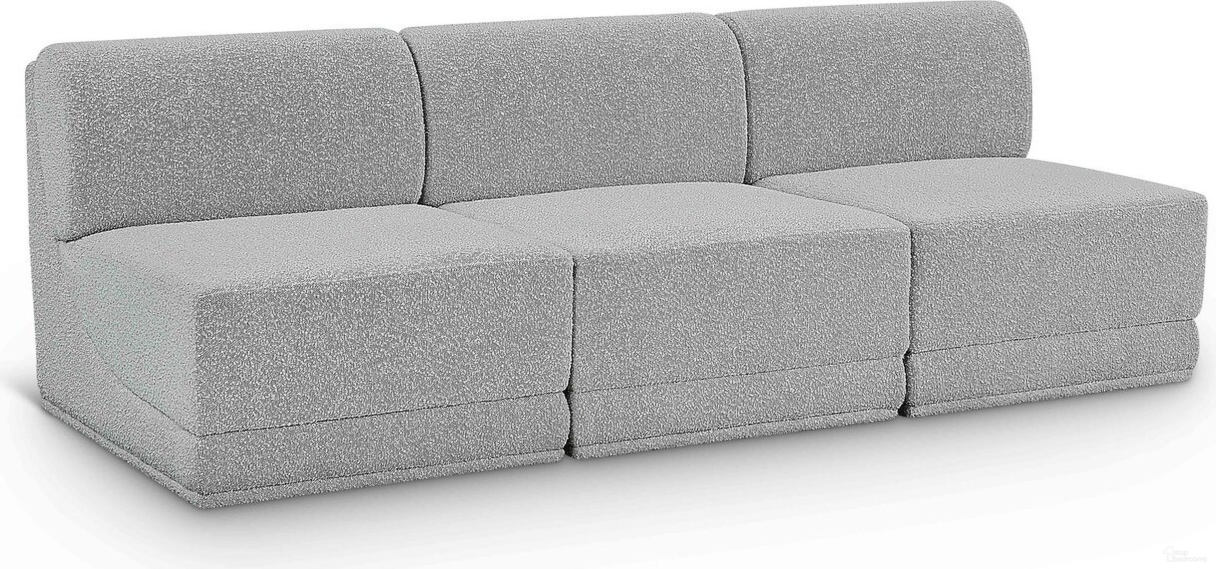 The appearance of Ollie Boucle Fabric 3 Seater Modular Sofa In Grey designed by Meridian in the modern / contemporary interior design. This grey piece of furniture  was selected by 1StopBedrooms from Ollie Collection to add a touch of cosiness and style into your home. Sku: 118Grey-Armless;118Grey-Armless;118Grey-Armless. Material: Boucle.