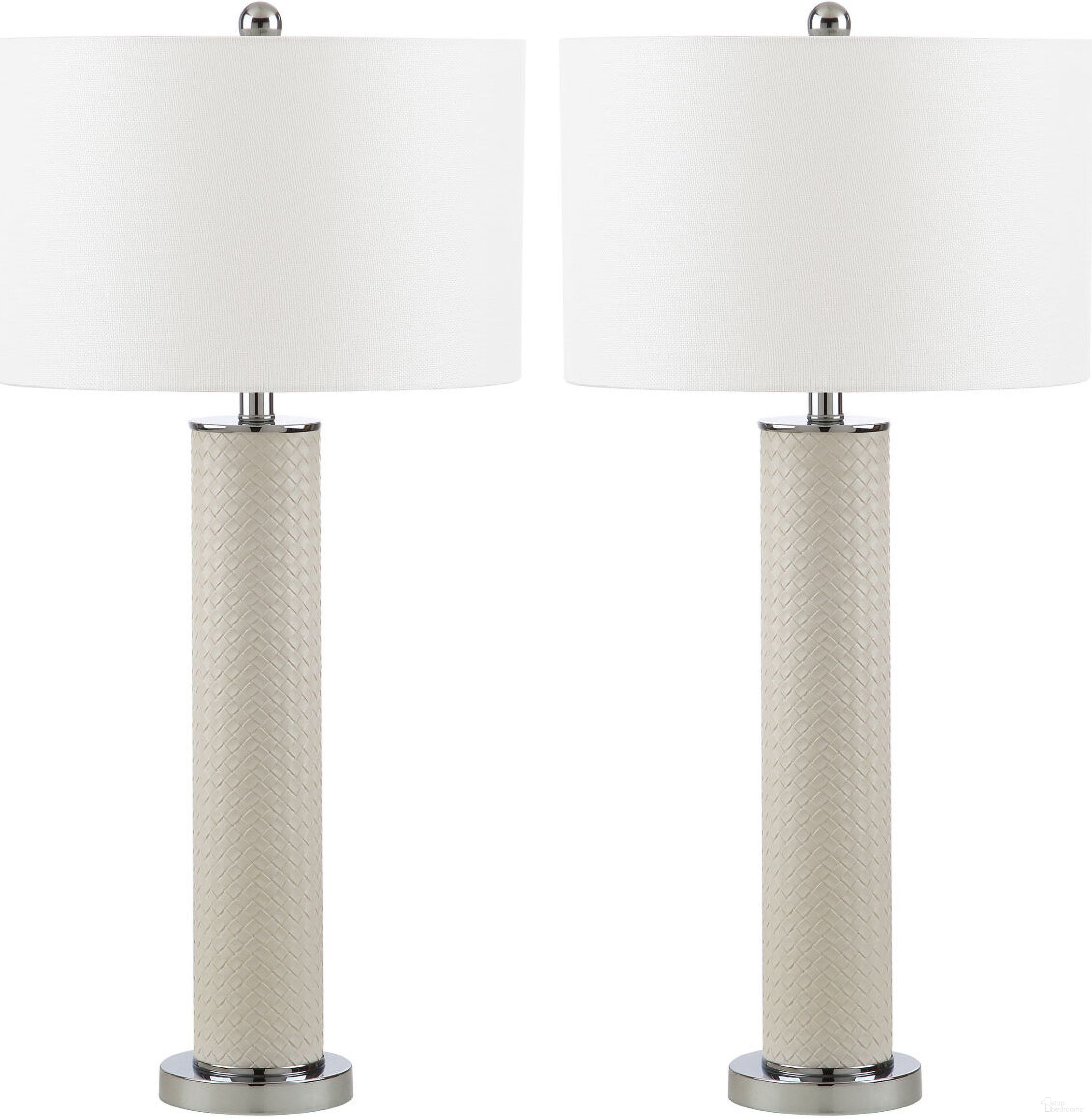 Ollie Cream Faux Woven Leather Table Lamp Set of 2
