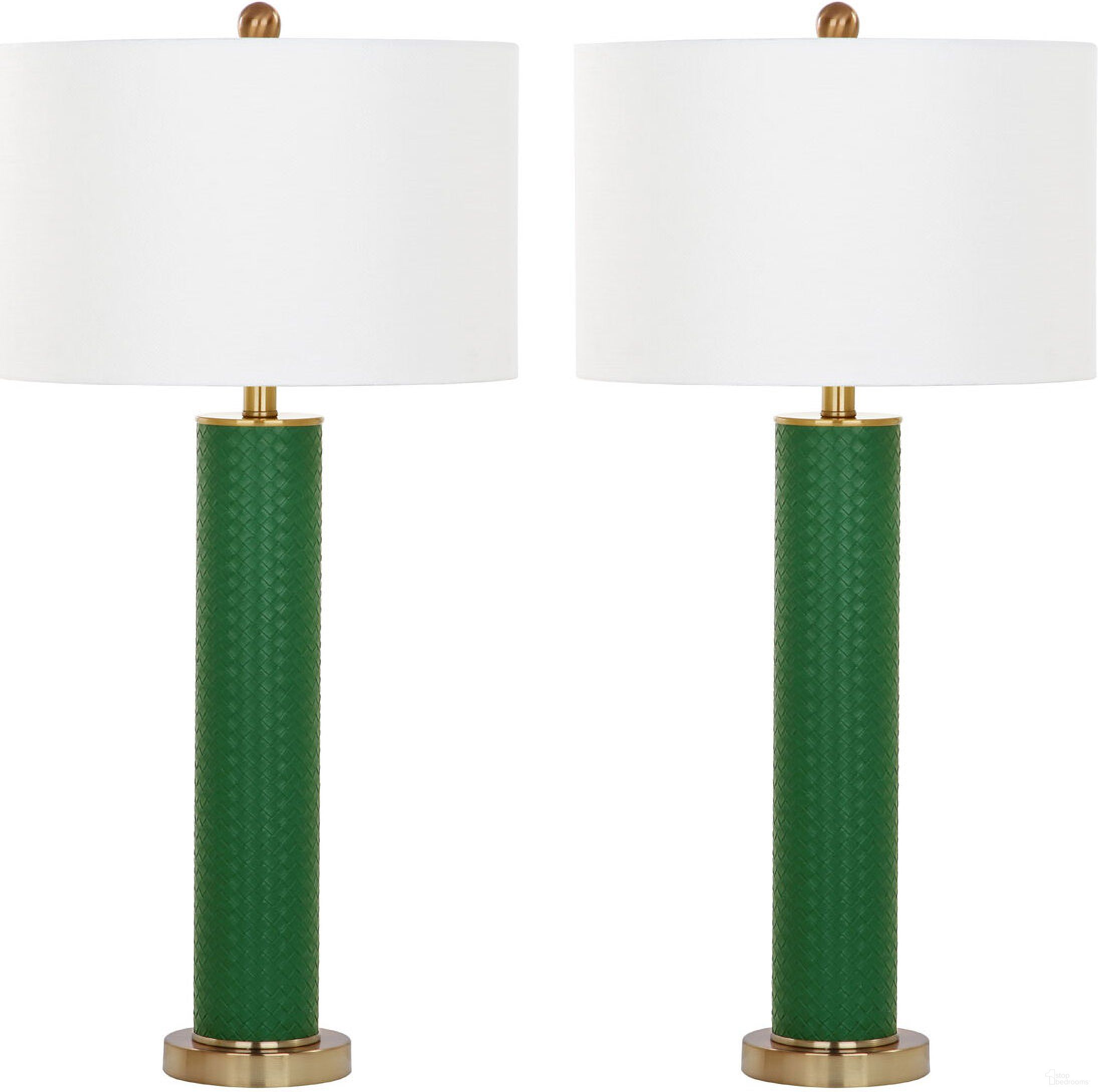 Ollie Dark Green Faux Woven Leather 31.5 Inch Table Lamp Set of 2