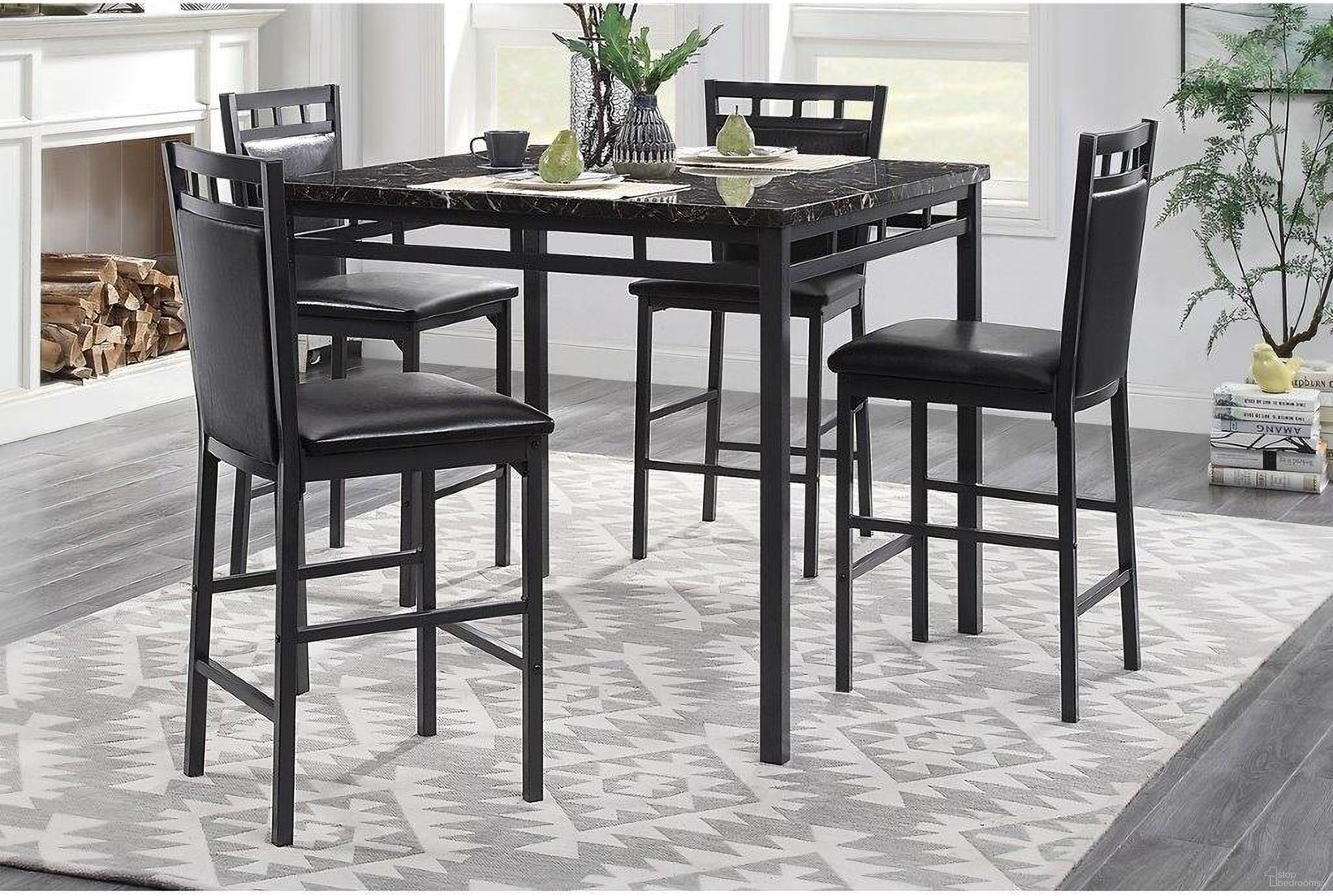 The appearance of Olney Black 5 Piece Counter Height Dining Set designed by Homelegance in the transitional interior design. This black piece of furniture  was selected by 1StopBedrooms from Olney Collection to add a touch of cosiness and style into your home. Sku: 5275-36. Material: Faux Leather.