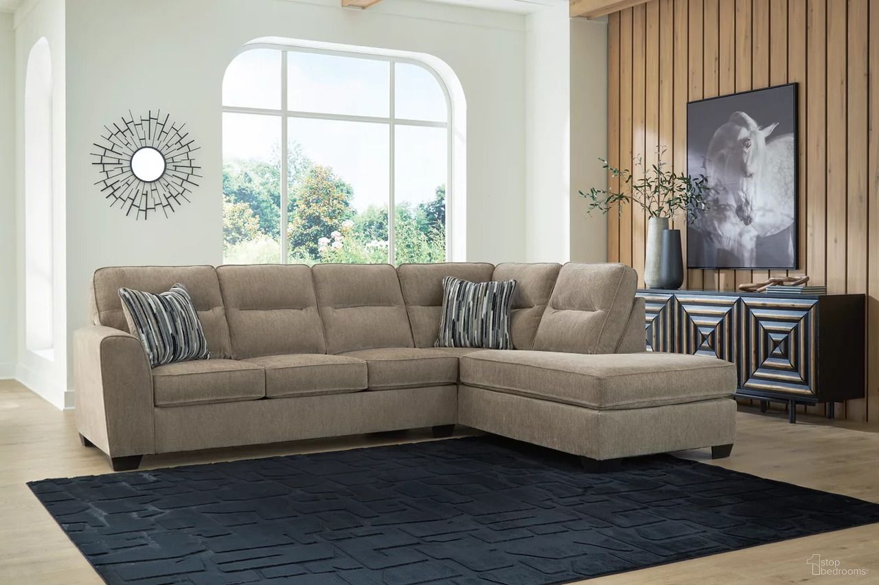The appearance of Olten 2-Piece RAF Sectional with Chaise In Mocha designed by Signature Design by Ashley in the modern / contemporary interior design. This mocha piece of furniture  was selected by 1StopBedrooms from Olten Collection to add a touch of cosiness and style into your home. Sku: 3130417;3130466. Material: Polyester. Orientation: RAF. Layout: RAF.