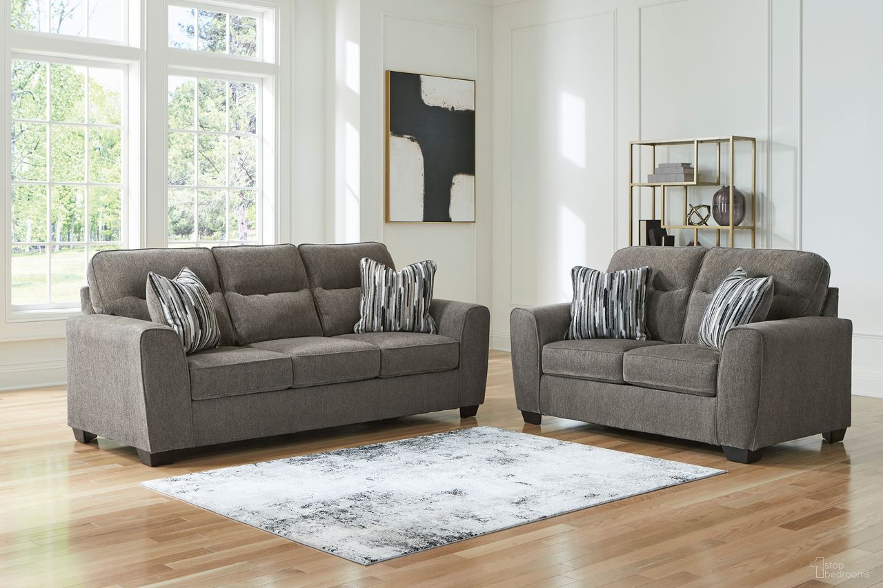 The appearance of Olten Living Room Set In Graphite designed by Signature Design by Ashley in the modern / contemporary interior design. This graphite piece of furniture  was selected by 1StopBedrooms from Olten Collection to add a touch of cosiness and style into your home. Sku: 3130538;3130535. Material: Polyester.