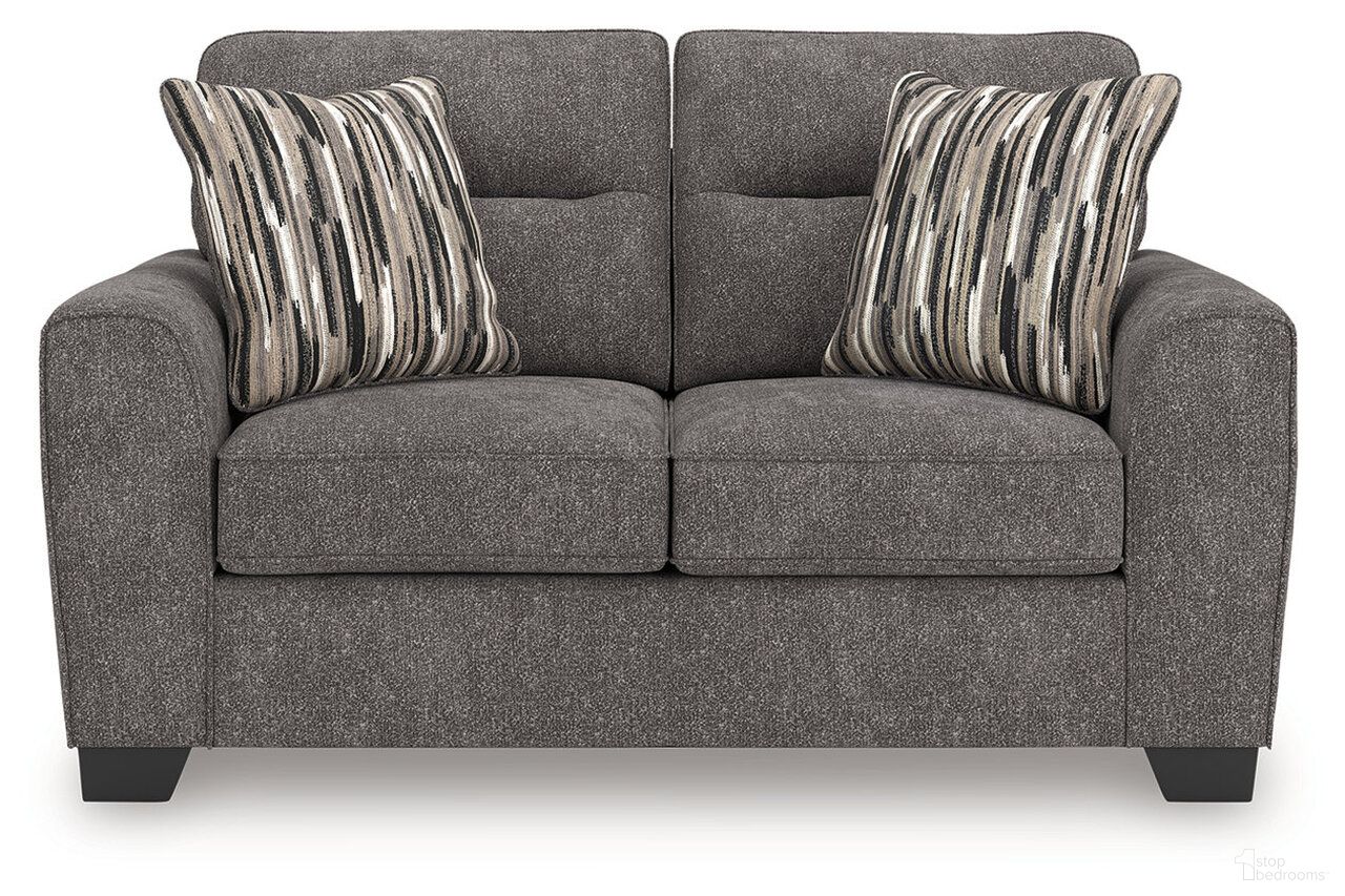 The appearance of Olten Loveseat In Graphite designed by Signature Design by Ashley in the modern / contemporary interior design. This graphite piece of furniture  was selected by 1StopBedrooms from Olten Collection to add a touch of cosiness and style into your home. Sku: 3130535. Material: Polyester.