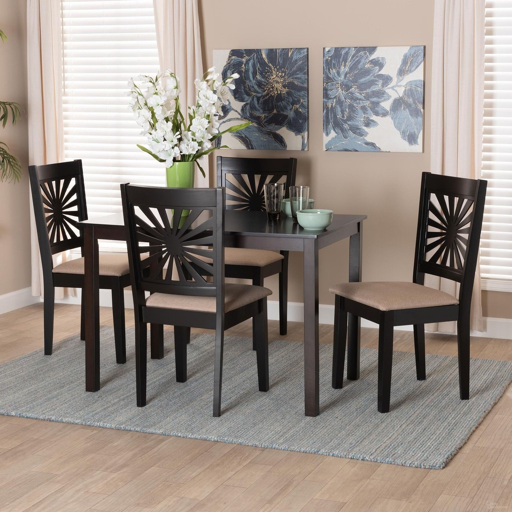 The appearance of Olympia Wood 5 Piece Dining Set In Beige and Espresso Brown designed by Baxton Studio in the modern / contemporary interior design. This beige and brown piece of furniture was selected by 1StopBedrooms from Olympia Collection to add a touch of cosiness and style into your home. Sku: RH386C-Sand/Dark Brown-5PC Dining Set. Material: MDF.