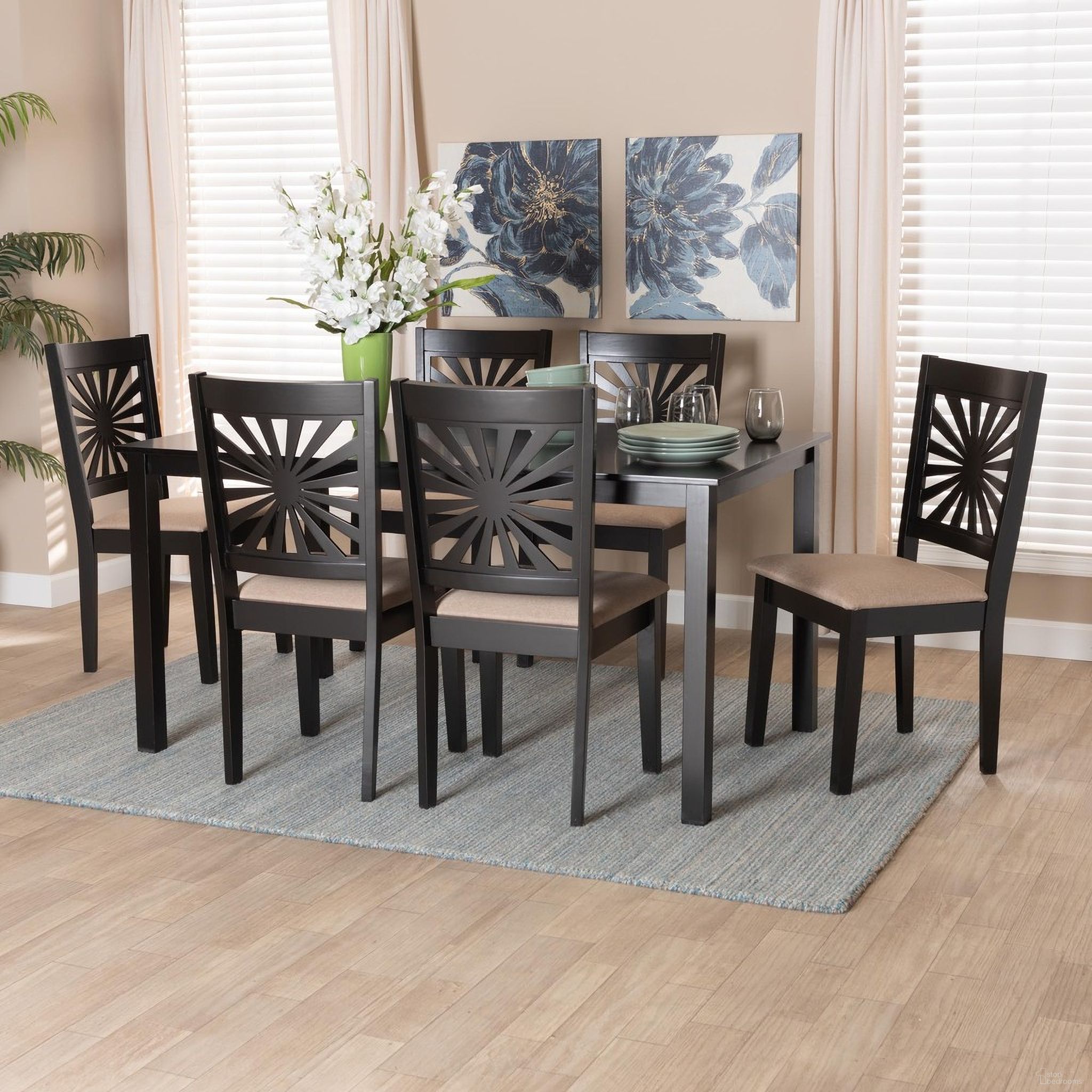 The appearance of Olympia Wood 7 Piece Dining Set In Beige and Espresso Brown designed by Baxton Studio in the modern / contemporary interior design. This beige and brown piece of furniture was selected by 1StopBedrooms from Olympia Collection to add a touch of cosiness and style into your home. Sku: RH386C-Sand/Dark Brown-7PC Dining Set. Material: MDF.
