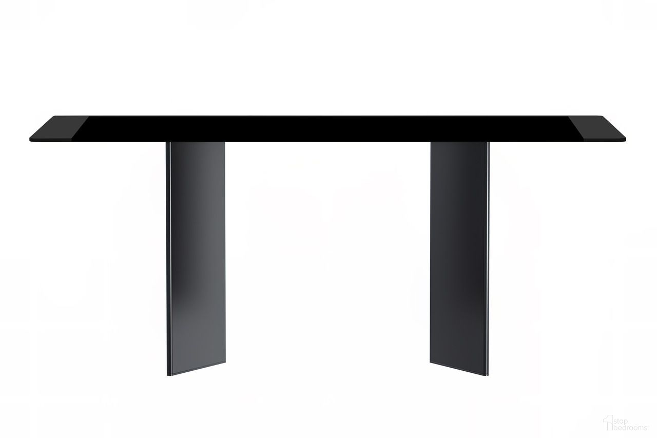 The appearance of Olyra 55 Inch Dining Table with Glass Top In Black designed by LeisureMod in the modern / contemporary interior design. This black piece of furniture  was selected by 1StopBedrooms from Olyra Collection to add a touch of cosiness and style into your home. Sku: OTBL-55BL-G. Table Base Style: Double Pedestal. Material: Glass. Table Top Shape: Rectangular. Size: 32" x 55".