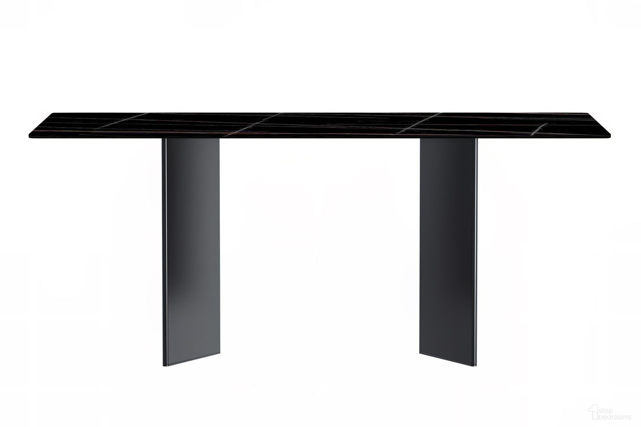 The appearance of Olyra 55 Inch Dining Table with Sintered Stone Top In Black and Gold designed by LeisureMod in the modern / contemporary interior design. This black/gold piece of furniture  was selected by 1StopBedrooms from Olyra Collection to add a touch of cosiness and style into your home. Sku: OTBL-55BLG-S. Table Base Style: Double Pedestal. Material: Glass. Table Top Shape: Rectangular. Size: 32" x 55".