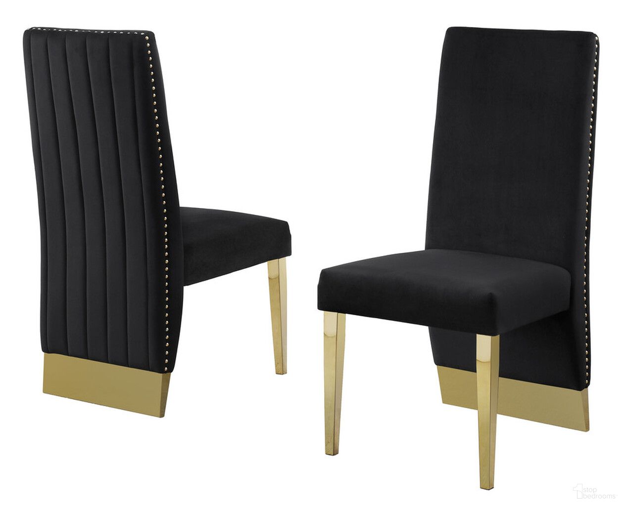 The appearance of Omar Tufted Accent Side Chairs Set of 2 In Black Velvet and Gold Chrome designed by Best Quality Furniture in the modern / contemporary interior design. This black and gold piece of furniture was selected by 1StopBedrooms from Omar Collection to add a touch of cosiness and style into your home. Sku: SC162. Material: Chrome. Chair Type: Side Chair.