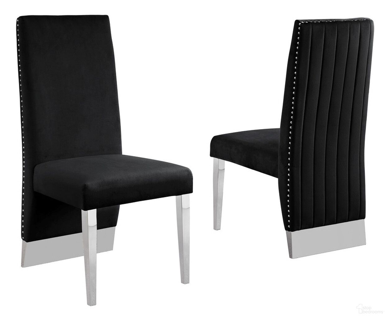 The appearance of Omar Tufted Accent Side Chairs Set of 2 In Black Velvet and Silver Chrome designed by Best Quality Furniture in the modern / contemporary interior design. This silver and black piece of furniture  was selected by 1StopBedrooms from Omar Collection to add a touch of cosiness and style into your home. Sku: SC166. Material: Chrome. Chair Type: Side Chair.