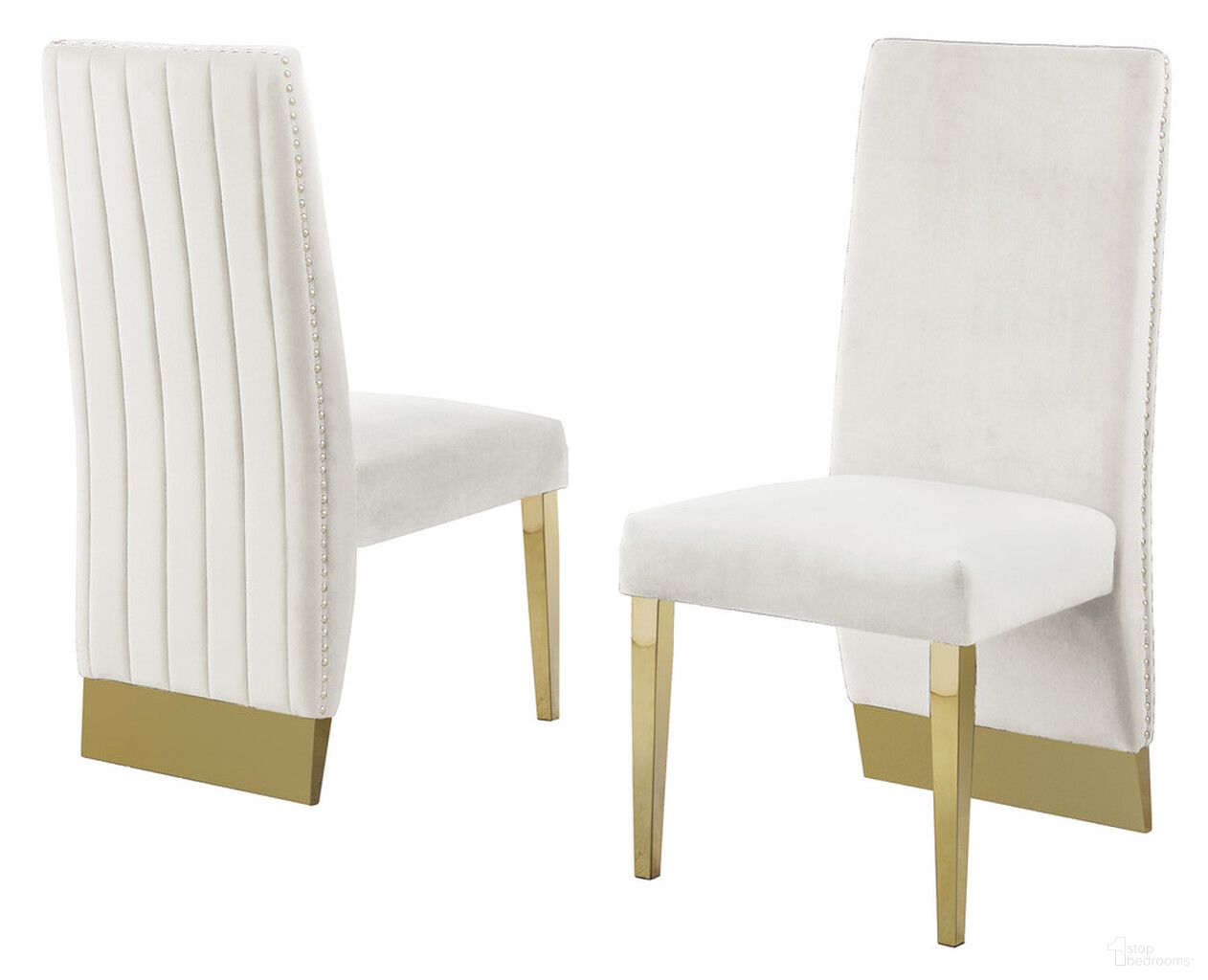 The appearance of Omar Tufted Accent Side Chairs Set of 2 In Cream Velvet and Gold Chrome designed by Best Quality Furniture in the modern / contemporary interior design. This cream/gold piece of furniture was selected by 1StopBedrooms from Omar Collection to add a touch of cosiness and style into your home. Sku: SC163. Material: Chrome. Chair Type: Side Chair.