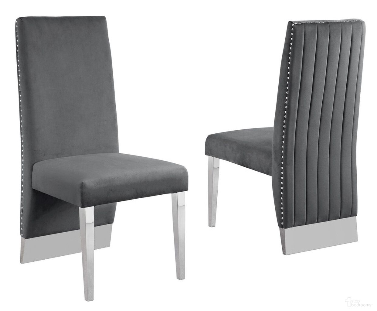 The appearance of Omar Tufted Accent Side Chairs Set of 2 In Gray Velvet and Silver Chrome designed by Best Quality Furniture in the modern / contemporary interior design. This gray/silver piece of furniture  was selected by 1StopBedrooms from Omar Collection to add a touch of cosiness and style into your home. Sku: SC164. Material: Chrome. Chair Type: Side Chair.