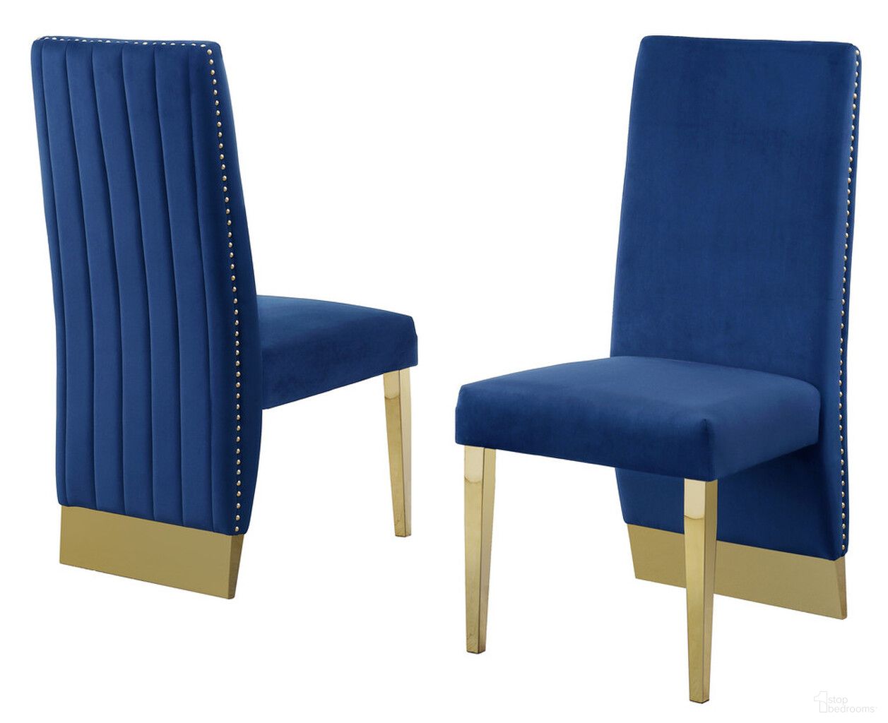 The appearance of Omar Tufted Accent Side Chairs Set of 2 In Navy Blue Velvet and Gold Chrome designed by Best Quality Furniture in the modern / contemporary interior design. This navy blue and gold piece of furniture  was selected by 1StopBedrooms from Omar Collection to add a touch of cosiness and style into your home. Sku: SC161. Material: Chrome. Chair Type: Side Chair.