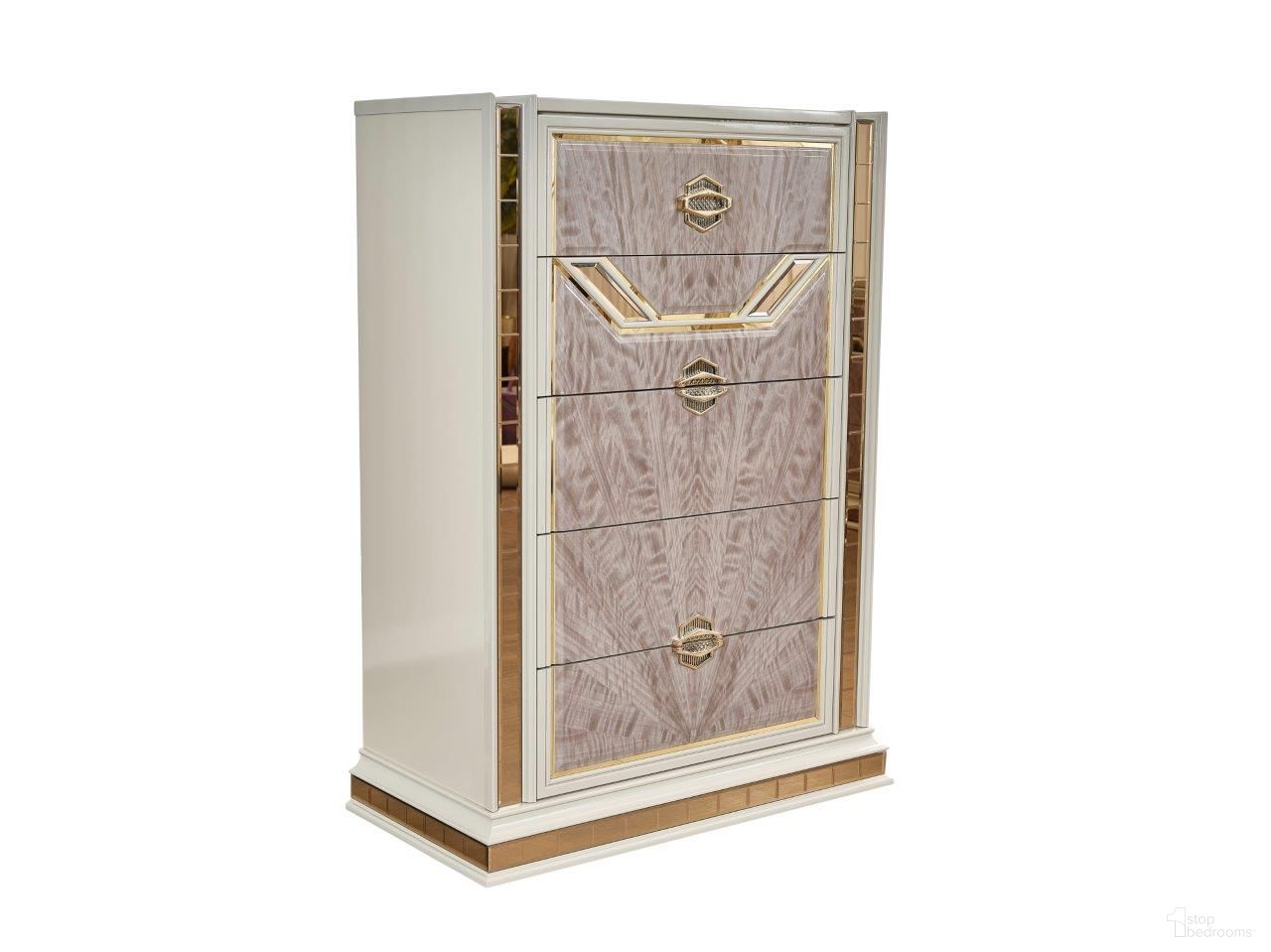 The appearance of Omary Chest In Beige designed by Galaxy Home Furnishings in the modern / contemporary interior design. This beige piece of furniture was selected by 1StopBedrooms from Omary Collection to add a touch of cosiness and style into your home. Sku: 601955553544. Material: Solid Wood.