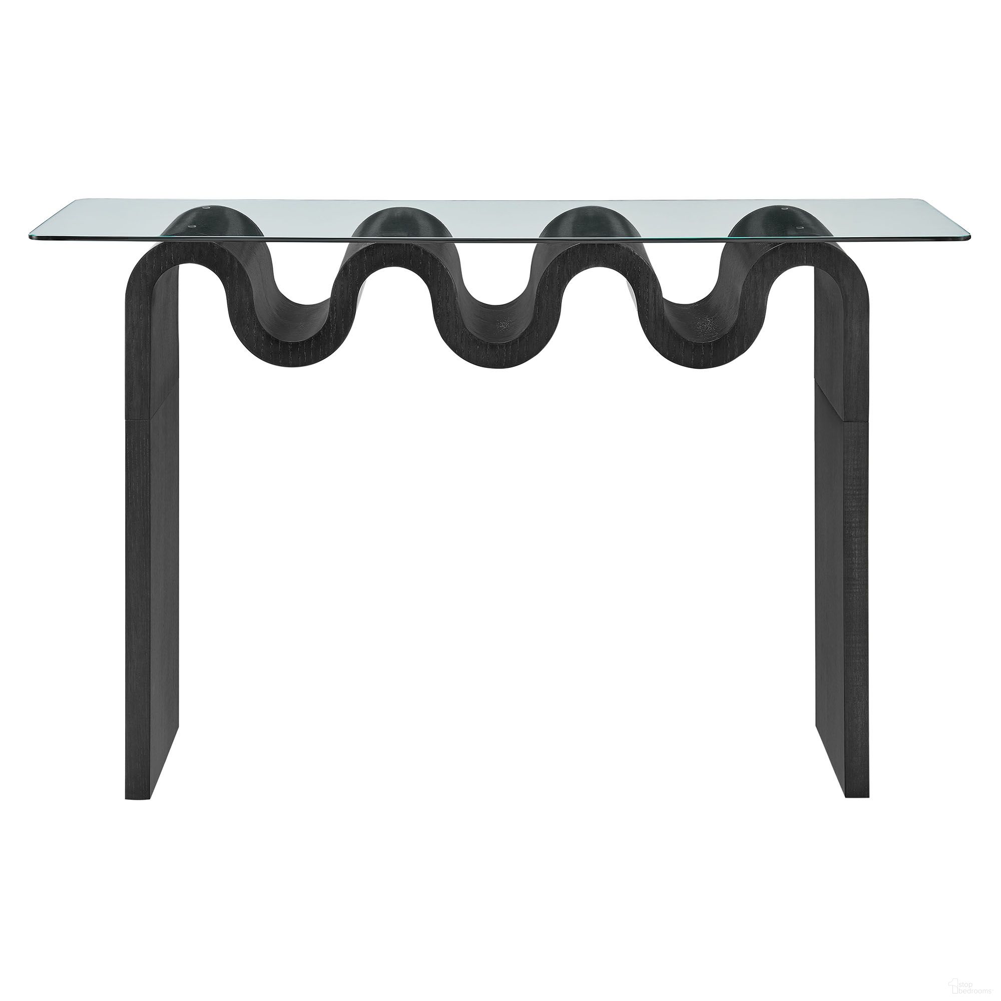 The appearance of Ondine Glass Top 50 Inch Console Table In Black designed by Modway in the modern / contemporary interior design. This black piece of furniture  was selected by 1StopBedrooms from Ondine Collection to add a touch of cosiness and style into your home. Sku: EEI-6901-BLK. Material: Glass.
