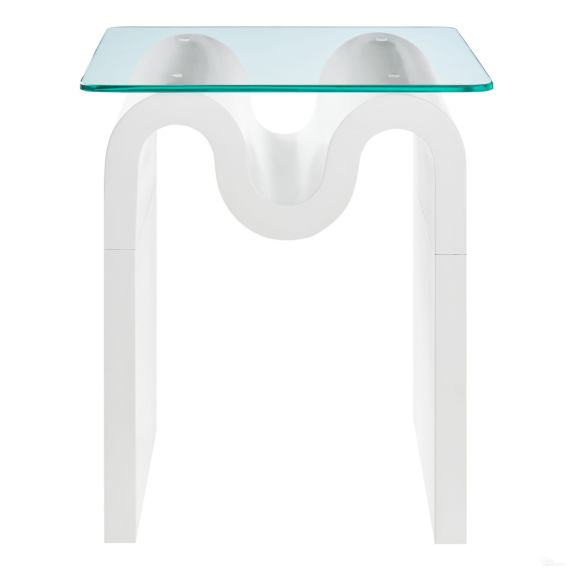 The appearance of Ondine Glass Top Side Table In White designed by Modway in the modern / contemporary interior design. This white piece of furniture  was selected by 1StopBedrooms from Ondine Collection to add a touch of cosiness and style into your home. Sku: EEI-6902-WHI. Material: Glass.