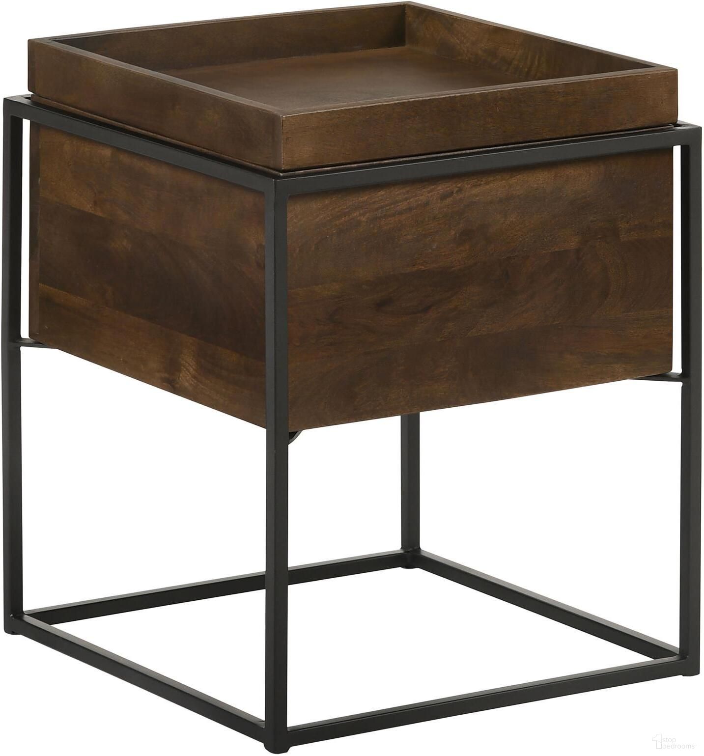 The appearance of Ondrej Square Accent Table with Removable Top Tray Dark Brown and Gunmetal designed by Coaster in the country / farmhouse interior design. This dark brown piece of furniture  was selected by 1StopBedrooms from Ondrej Collection to add a touch of cosiness and style into your home. Sku: 936007. Material: Wood.