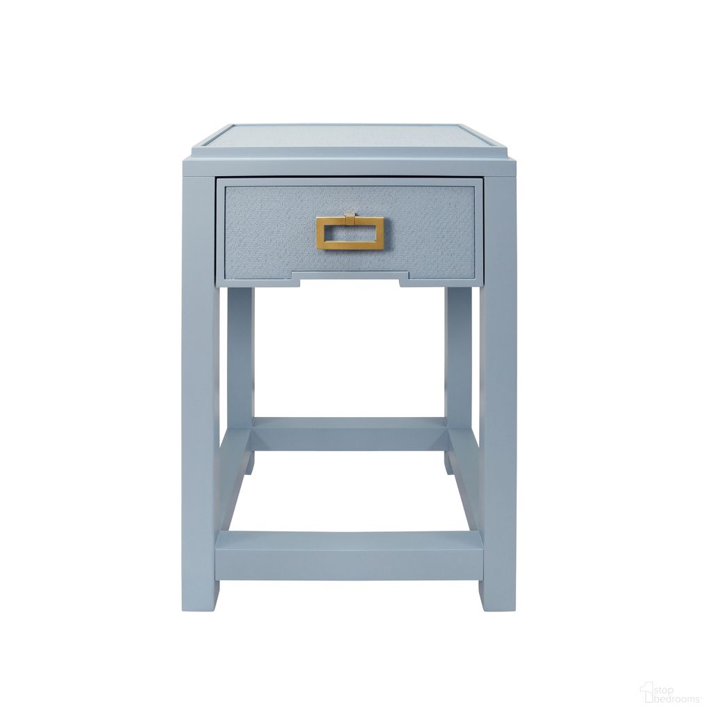 The appearance of One Drawer Side Table In Blue designed by Worlds Away in the  interior design. This blue piece of furniture  was selected by 1StopBedrooms from  to add a touch of cosiness and style into your home. Sku: JEAN LB. Material: Solid Wood.