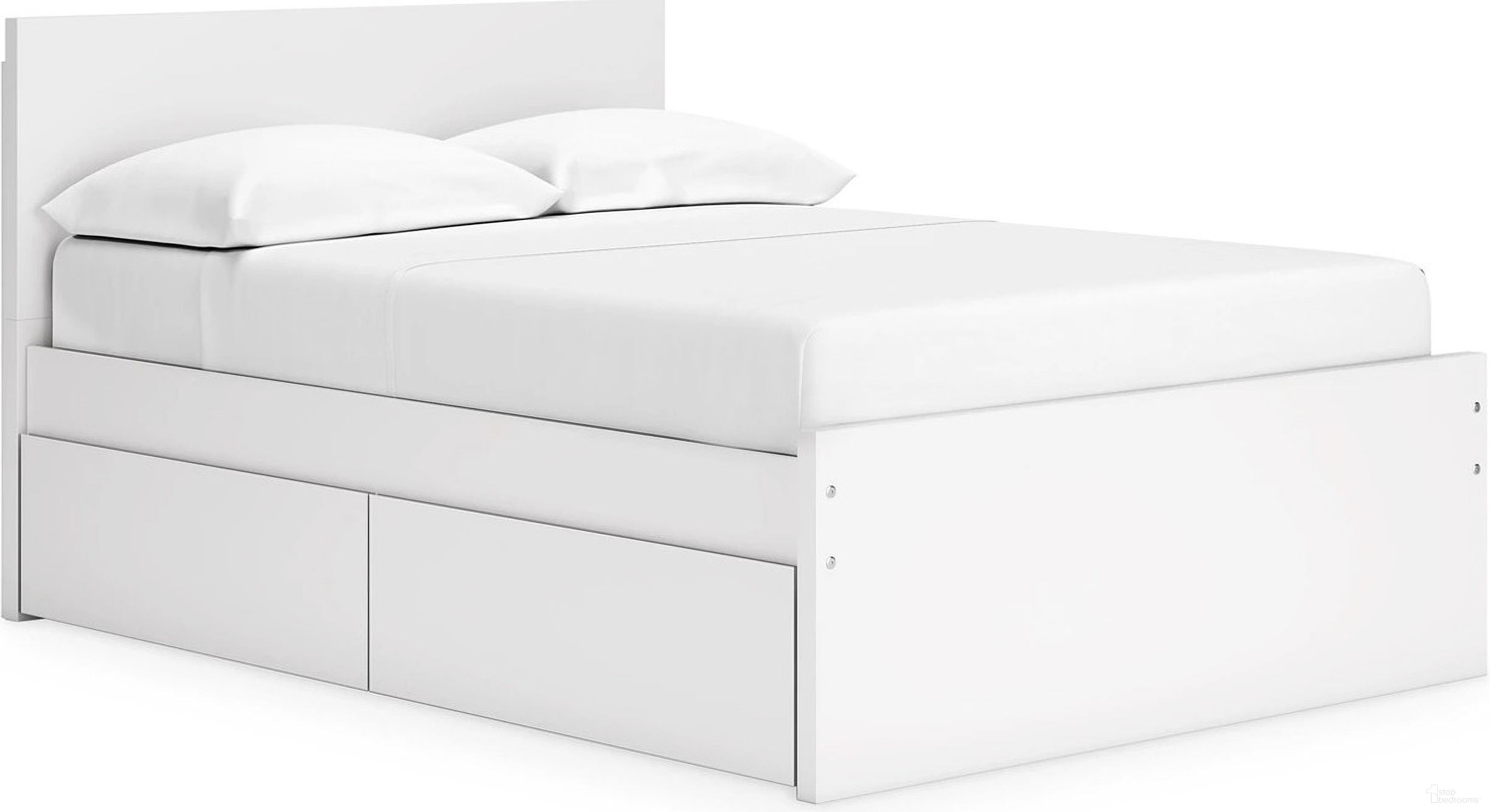 The appearance of Onita Full Panel Platform Bed with 2 Side Storage In White designed by Signature Design by Ashley in the modern / contemporary interior design. This white piece of furniture  was selected by 1StopBedrooms from Onita Collection to add a touch of cosiness and style into your home. Sku: B100-12;EB9630-260;EB9630-260;EB9630-287;EB9630-84;EB9630-89. Bed Type: Platform Bed. Material: Wood. Bed Size: Full.