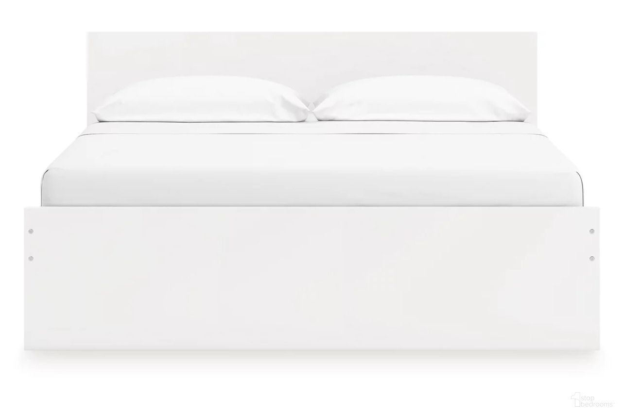 The appearance of Onita King Panel Platform Bed In White designed by Signature Design by Ashley in the modern / contemporary interior design. This white piece of furniture was selected by 1StopBedrooms from Onita Collection to add a touch of cosiness and style into your home. Sku: B100-14;EB9630-258;EB9630-56;EB9630-95. Bed Type: Platform Bed. Bed Size: King.