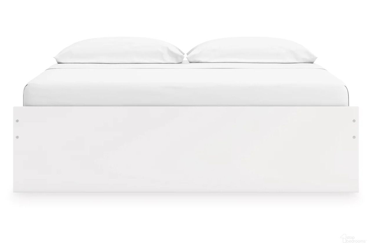 The appearance of Onita King Platform Bed with 1 Side Storage In White designed by Signature Design by Ashley in the modern / contemporary interior design. This white piece of furniture  was selected by 1StopBedrooms from Onita Collection to add a touch of cosiness and style into your home. Sku: B100-14;EB9630-261;EB9630-56;EB9630-95. Bed Type: Storage Bed. Bed Size: King.