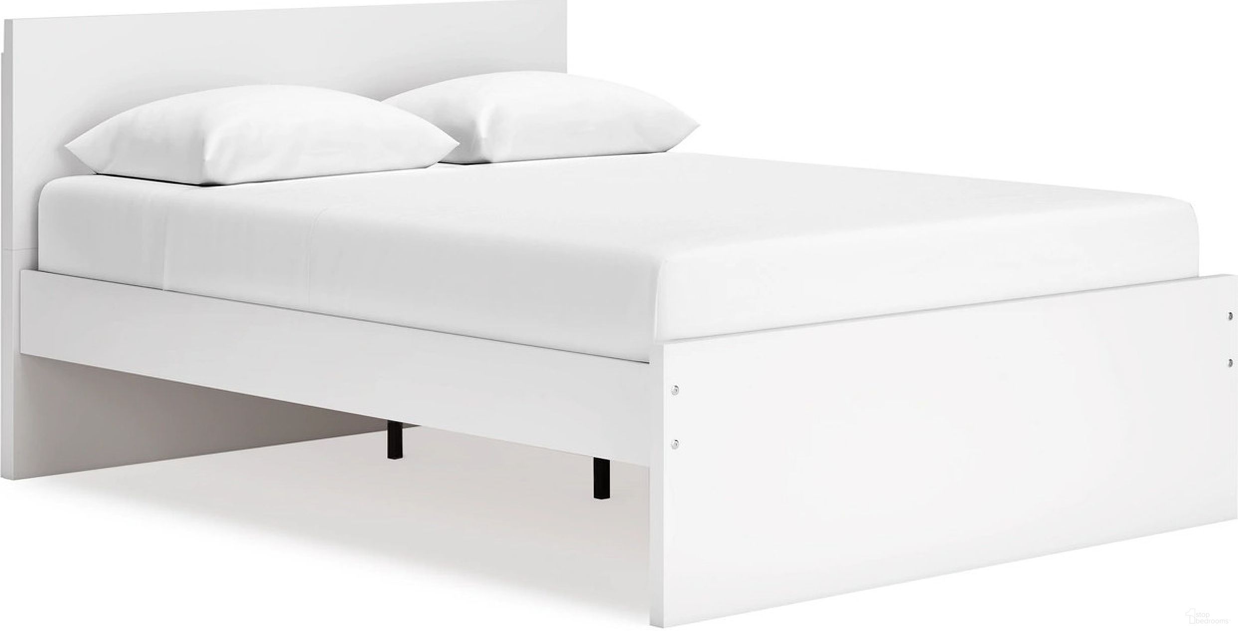 The appearance of Onita Queen Panel Platform Bed In White designed by Signature Design by Ashley in the modern / contemporary interior design. This white piece of furniture  was selected by 1StopBedrooms from Onita Collection to add a touch of cosiness and style into your home. Sku: B100-13;EB9630-257;EB9630-55;EB9630-95. Bed Type: Platform Bed. Material: Wood. Bed Size: Queen.