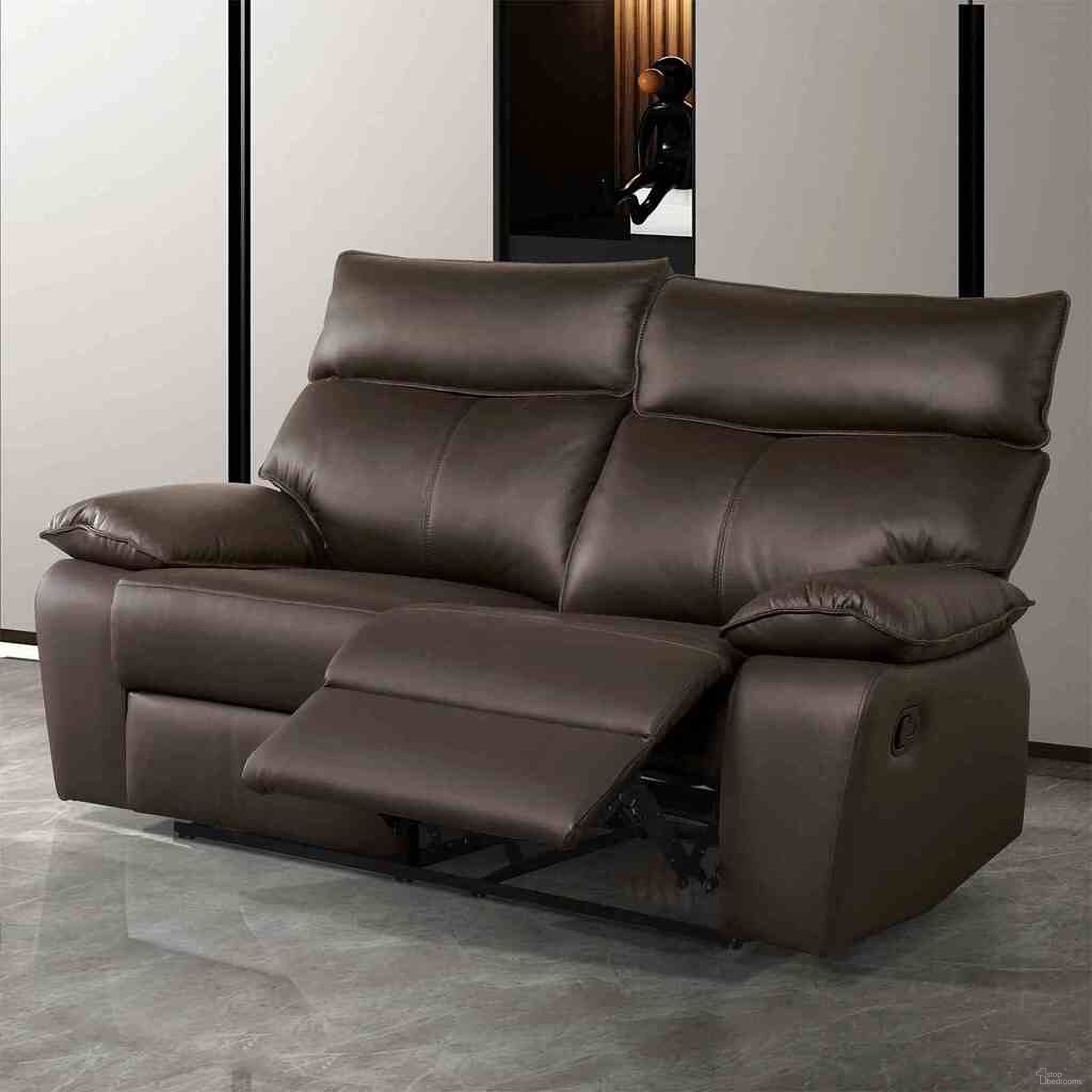 The appearance of Onoria Loveseat In Brown designed by Furniture of America in the modern / contemporary interior design. This brown piece of furniture was selected by 1StopBedrooms from Onoria Collection to add a touch of cosiness and style into your home. Sku: FM69008BR-LV-M. Material: Leather Match.
