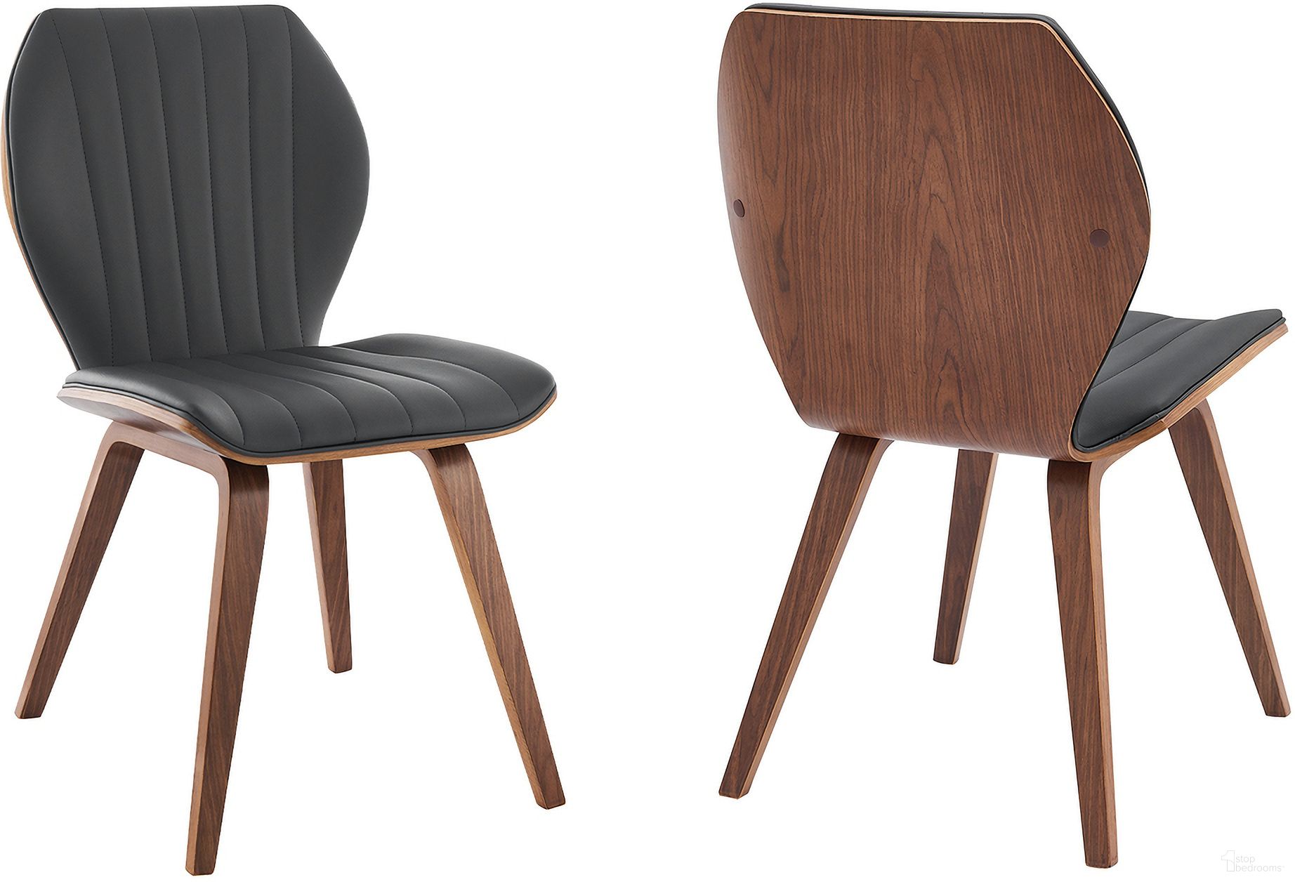 Ontario Gray Faux Leather and Walnut Wood Dining Chair Set of 2