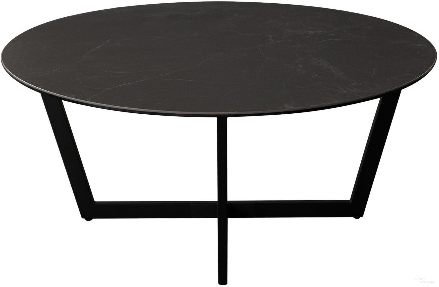 Onyx Round Cocktail Table In Black Ceramic Glass Top and Black Metal Leg