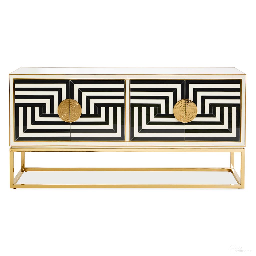 The appearance of Op Art Credenza In Charcoal and Ivory designed by Jonathan Adler in the modern / contemporary interior design. This charcoal/ivory piece of furniture  was selected by 1StopBedrooms from Op Art Collection to add a touch of cosiness and style into your home. Sku: 33371. Material: Glass.