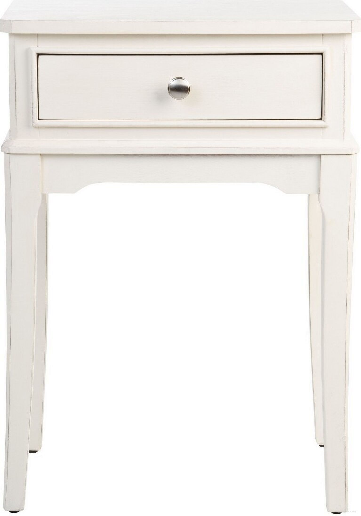 The appearance of Opal 1 Drawer Accent Table in Distressed White designed by Safavieh in the country / farmhouse interior design. This distressed white piece of furniture  was selected by 1StopBedrooms from Opal Collection to add a touch of cosiness and style into your home. Sku: ACC5719A. Material: Wood.