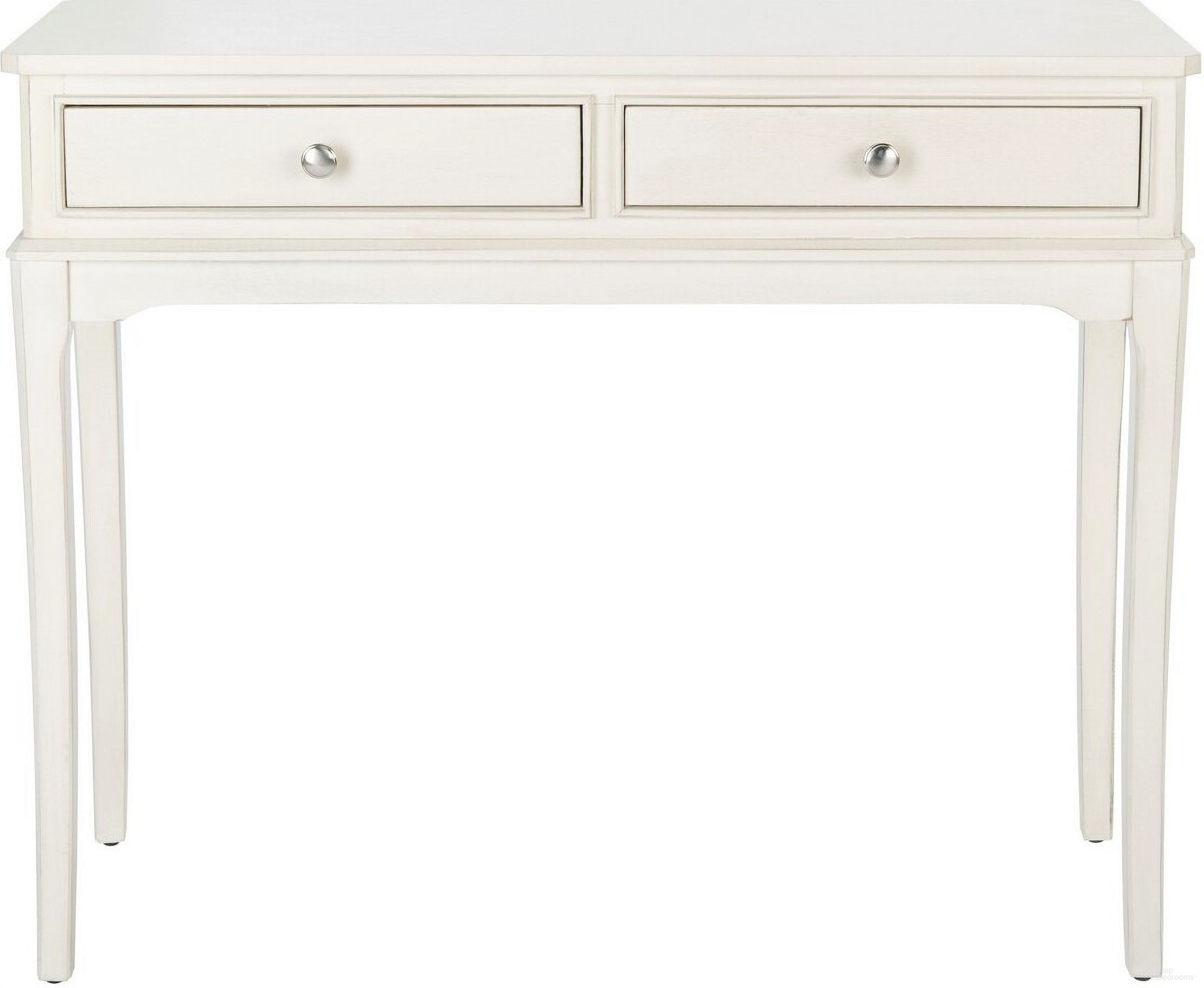 The appearance of Opal 2 Drawer Console Table in Distressed White designed by Safavieh in the country / farmhouse interior design. This distressed white piece of furniture  was selected by 1StopBedrooms from Opal Collection to add a touch of cosiness and style into your home. Sku: CNS5726A. Material: Wood.