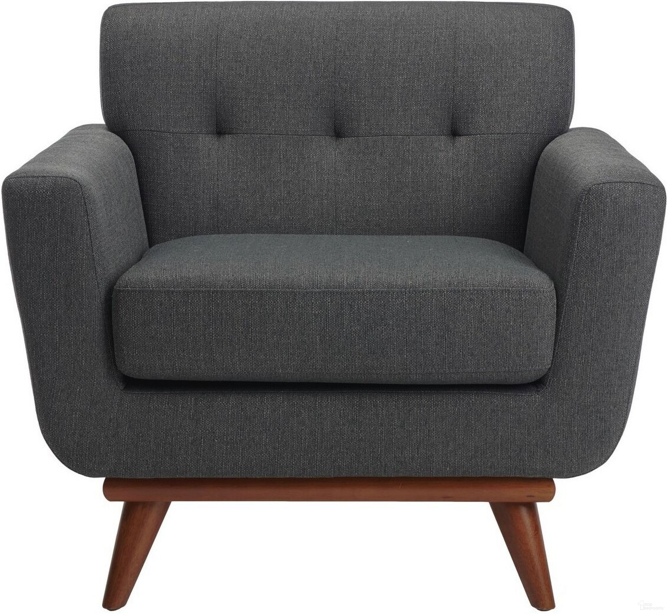 Opal Linen Tufted Arm Chair In Slate And Grey