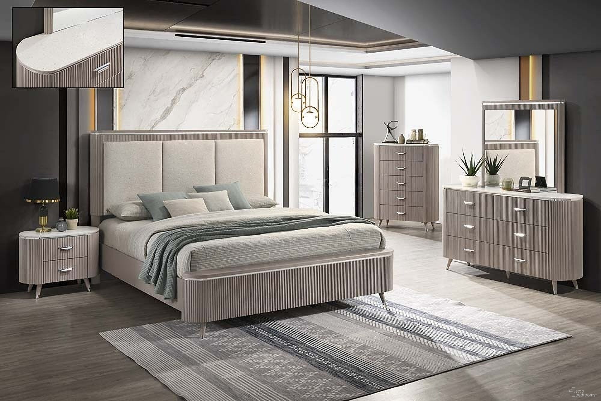 The appearance of Opal Nightstand In Light Taupe designed by J&M in the modern / contemporary interior design. This light taupe piece of furniture was selected by 1StopBedrooms from Opal Collection to add a touch of cosiness and style into your home. Sku: 19855-NS. Material: MDF.
