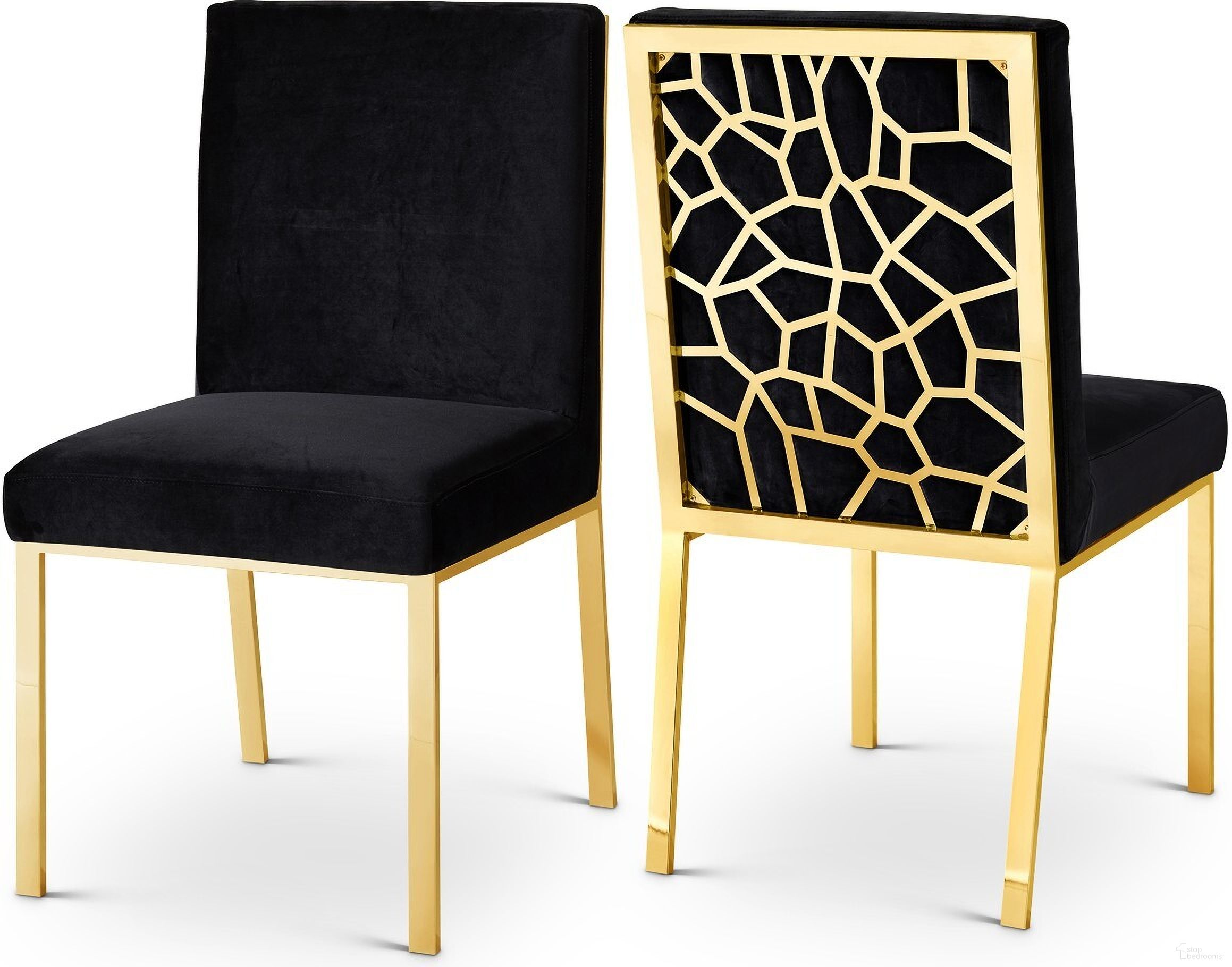 Opal Velvet Dining Chair Set of 2 In Black/Gold